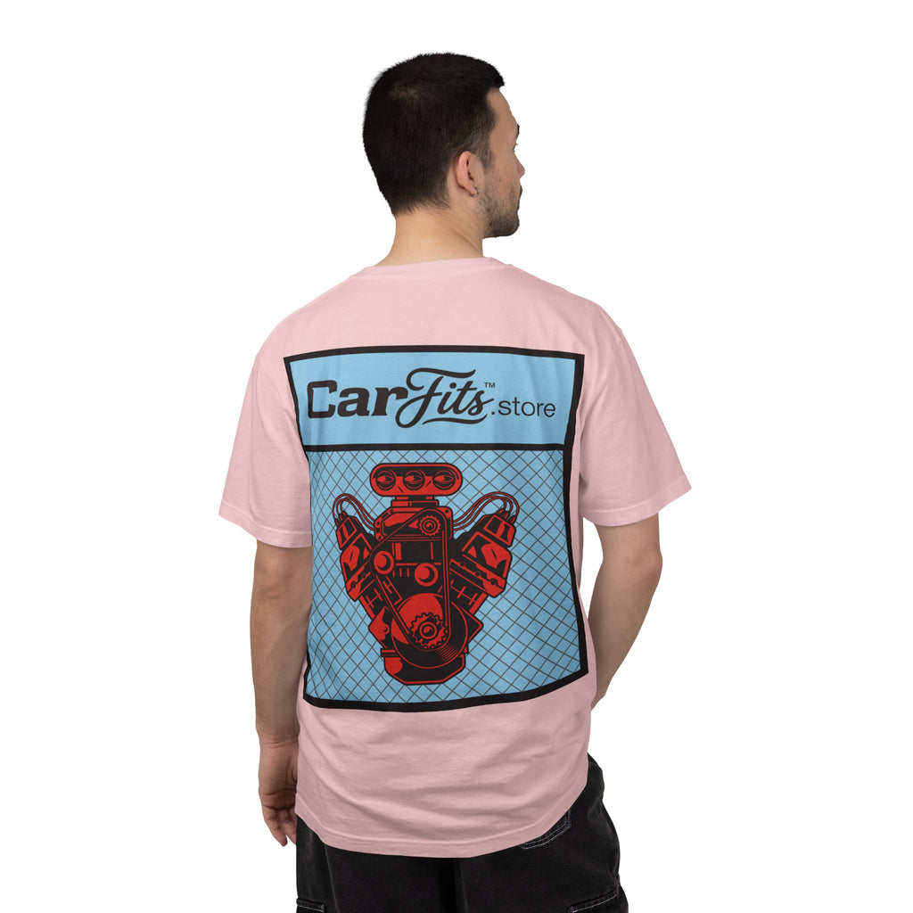 CarFits.store Big Prints T-Shirt — Retro Engine & Scenic Drive