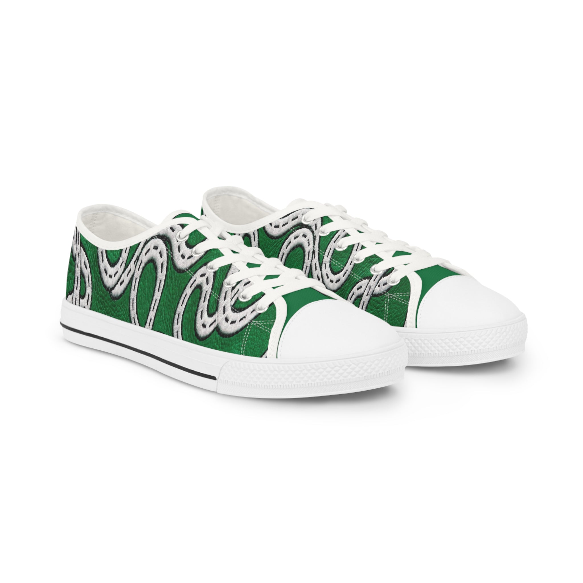 Road Design Canvas Shoes on Green Leather Print.