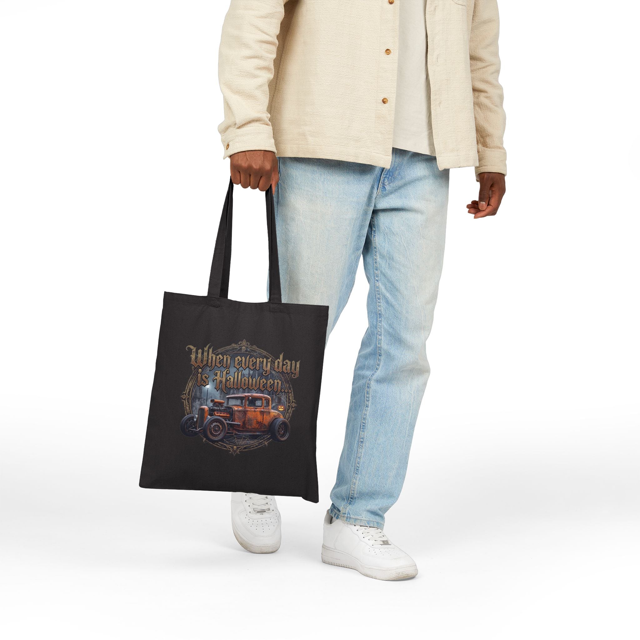 Halloween Vintage Car Tote Bag - "When Every Day is Halloween" Cotton Canvas Tote