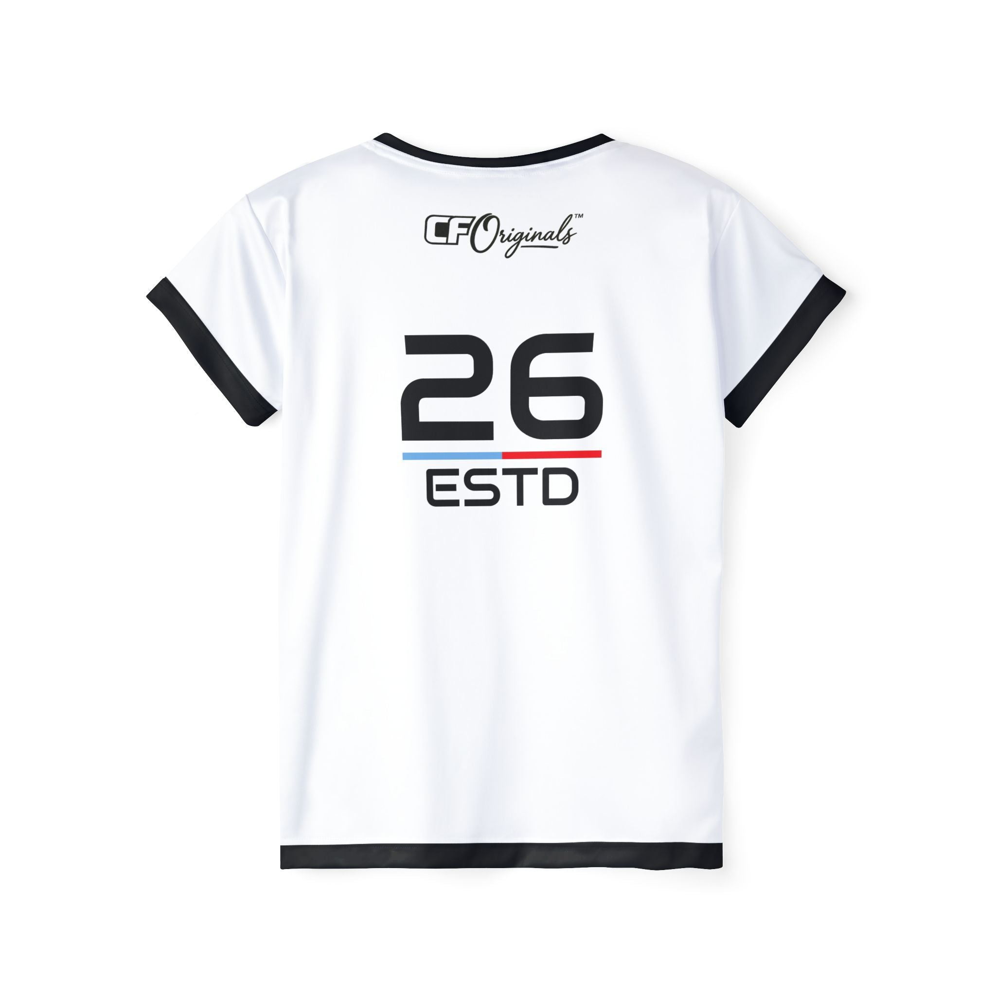 Shift Racing Women's Sports Jersey — White Athletic Tee with 26 ESTD Back Number