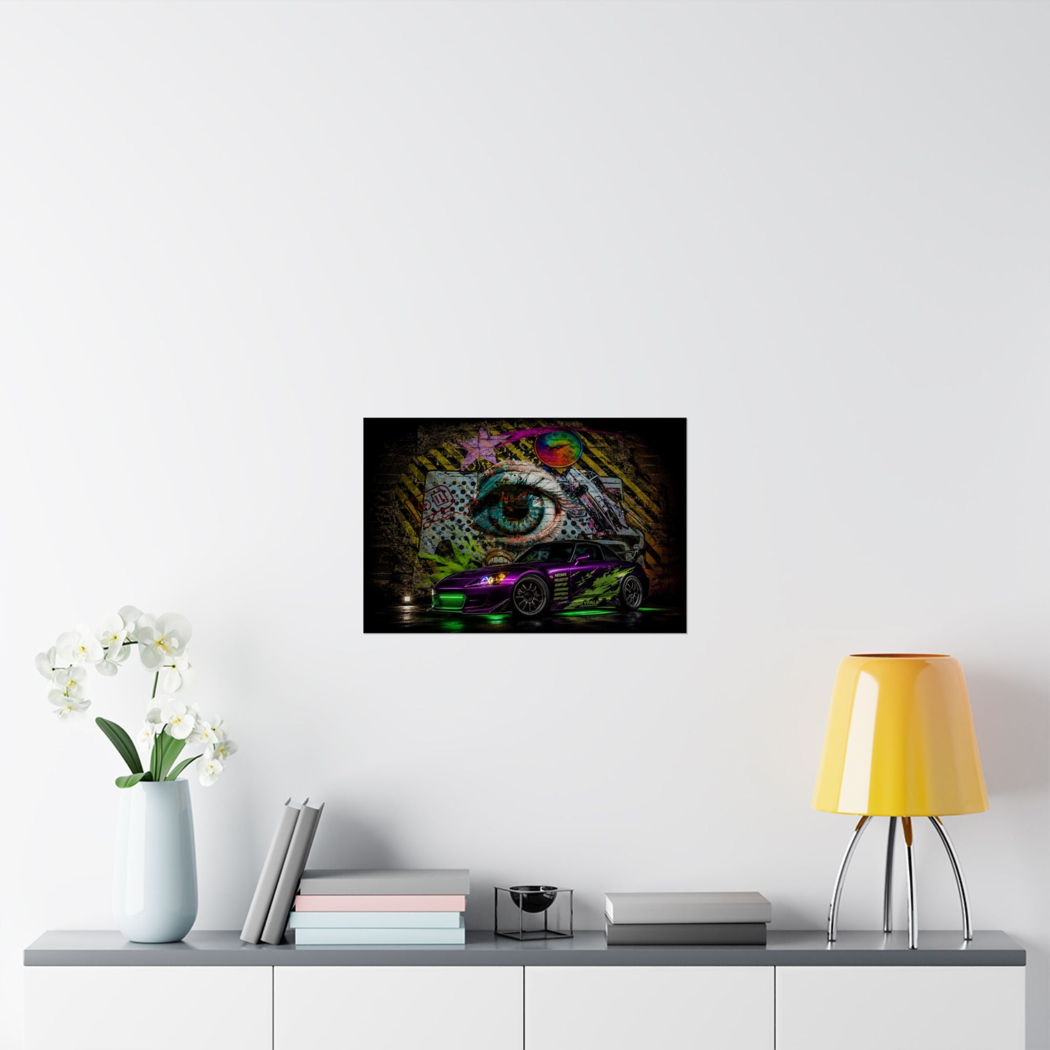 Graffiti Sports Car Matte Poster — Neon Drift Street Art Wall Print