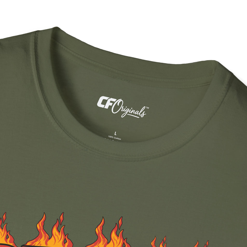 Racing 'BURN' Graphic Tee — Retro Flaming Racecar Chicago Track Shirt