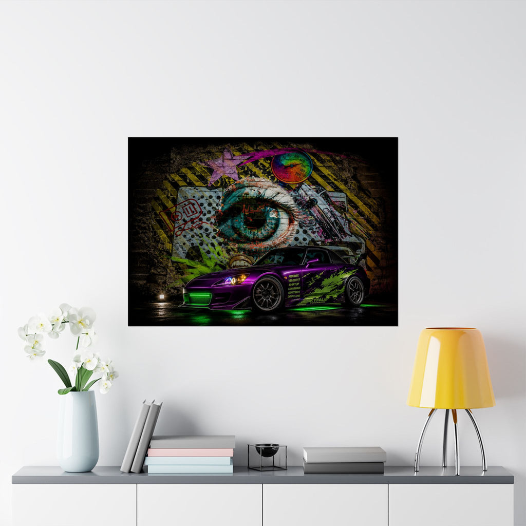 Graffiti Sports Car Matte Poster — Neon Drift Street Art Wall Print