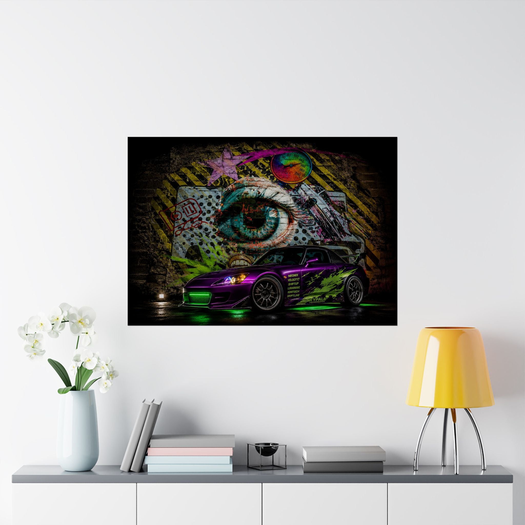 Graffiti Sports Car Matte Poster — Neon Drift Street Art Wall Print