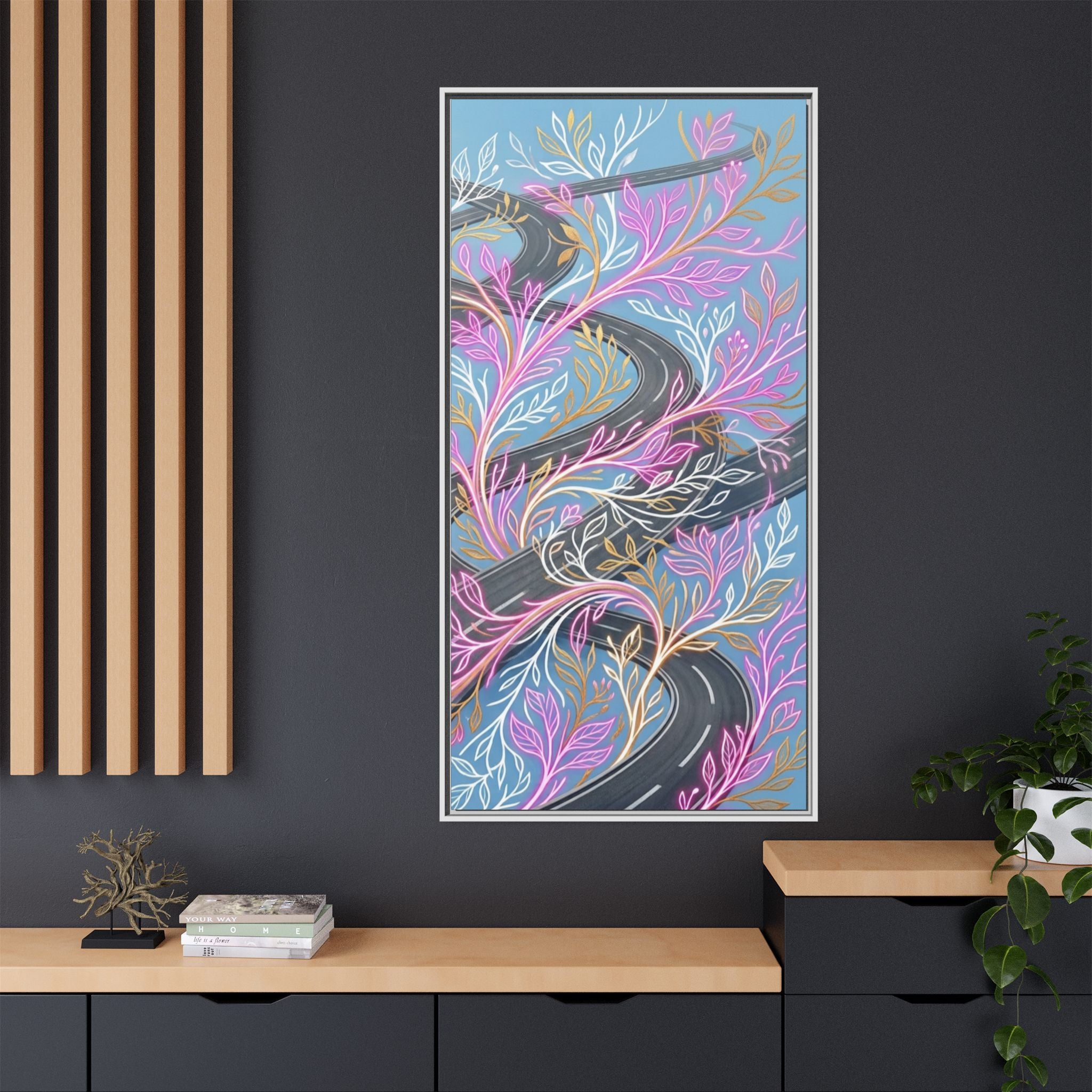 Framed Matte Canvas Floral Vines Wall Art — Pastel Botanical Abstract