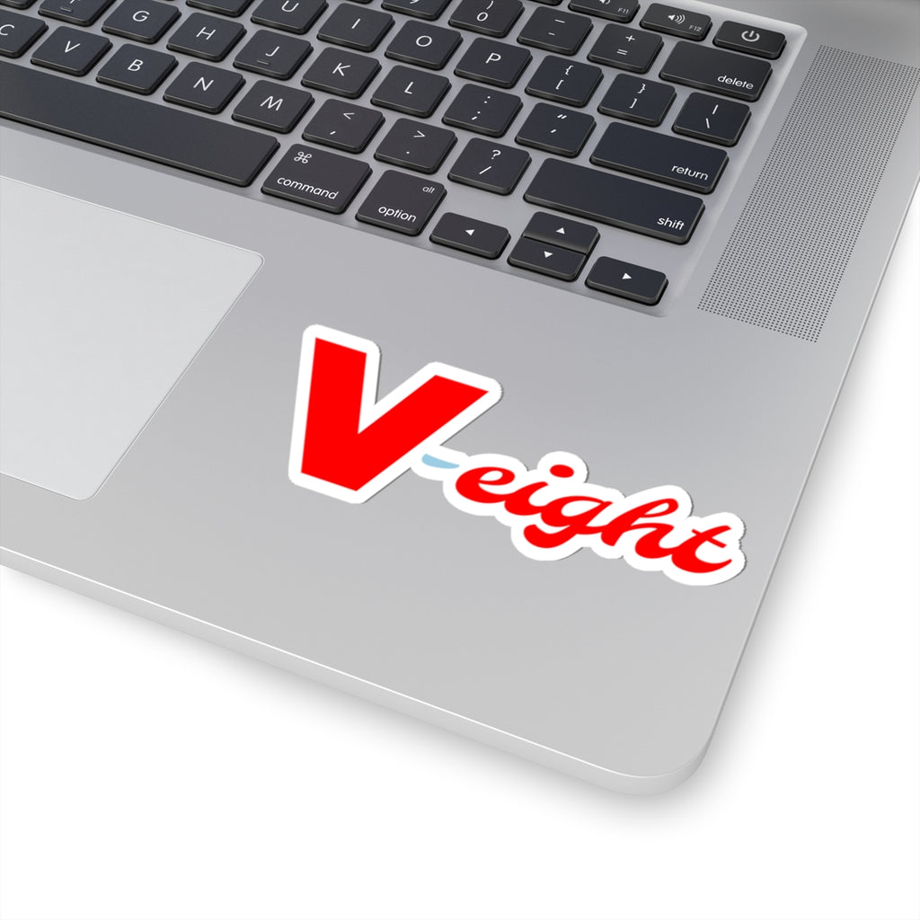 V-eight Red Script Sticker — Retro Logo Kiss-Cut Vinyl