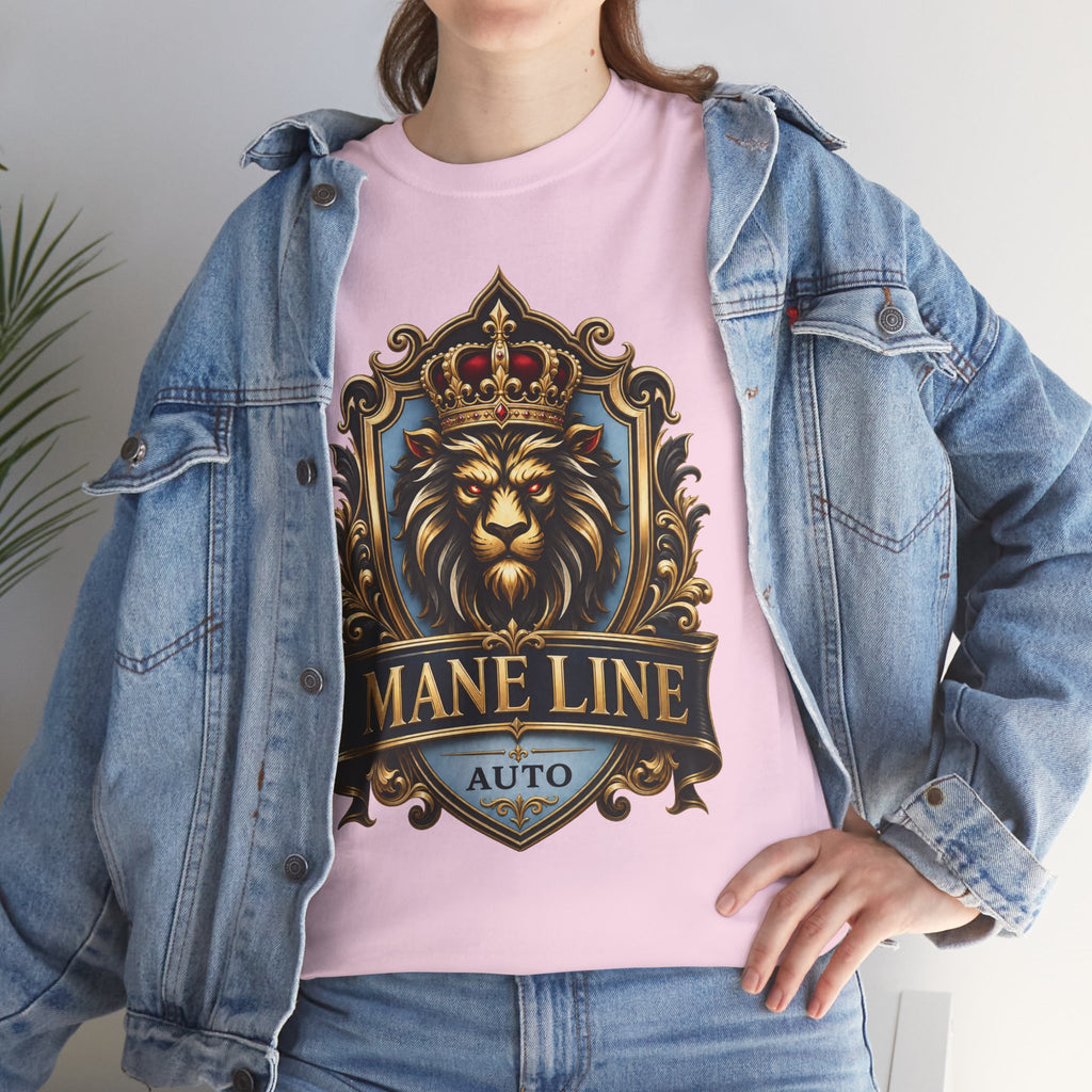 Lion Crest Tee — "Mane Line Auto" Vintage Heraldic Graphic Shirt