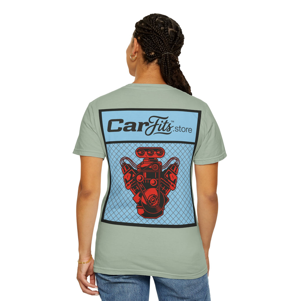 CarFits.store Big Prints T-Shirt — Retro Engine & Scenic Drive