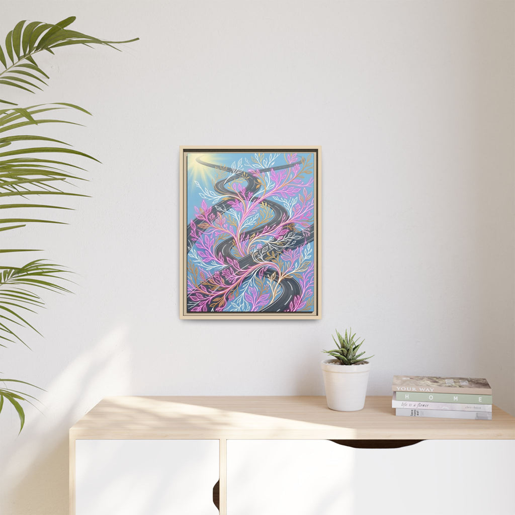 Framed Matte Canvas Floral Vines Wall Art — Pastel Botanical Abstract