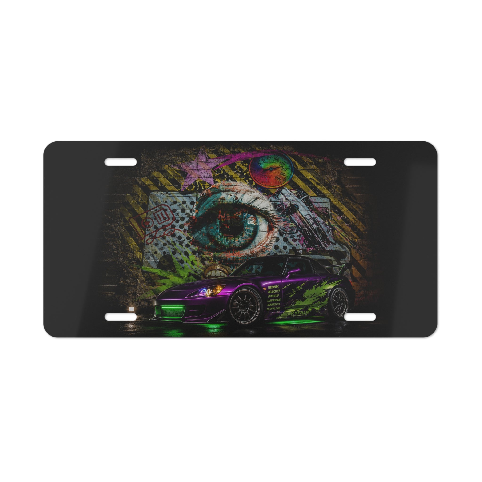 Street Graffiti Neon Car Vanity Plate — Eye & Drift Racing License Tag