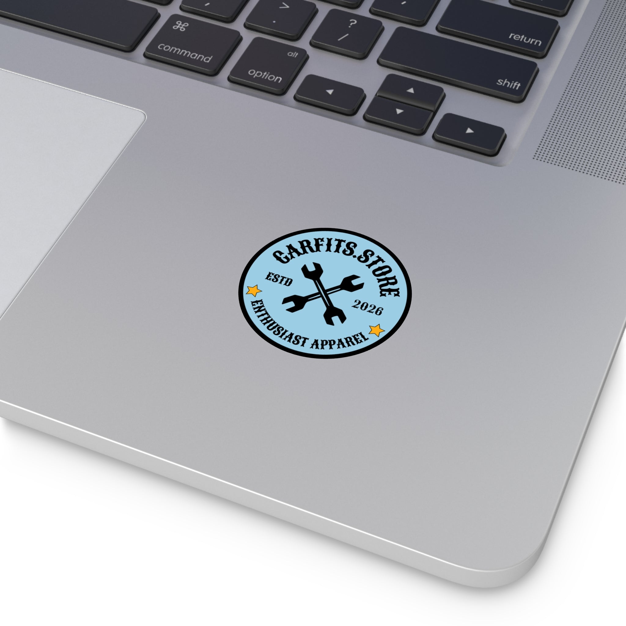 Logo Round Vinyl Sticker — 'CARFITS.STORE' Wrench Emblem (ESTD 2026)