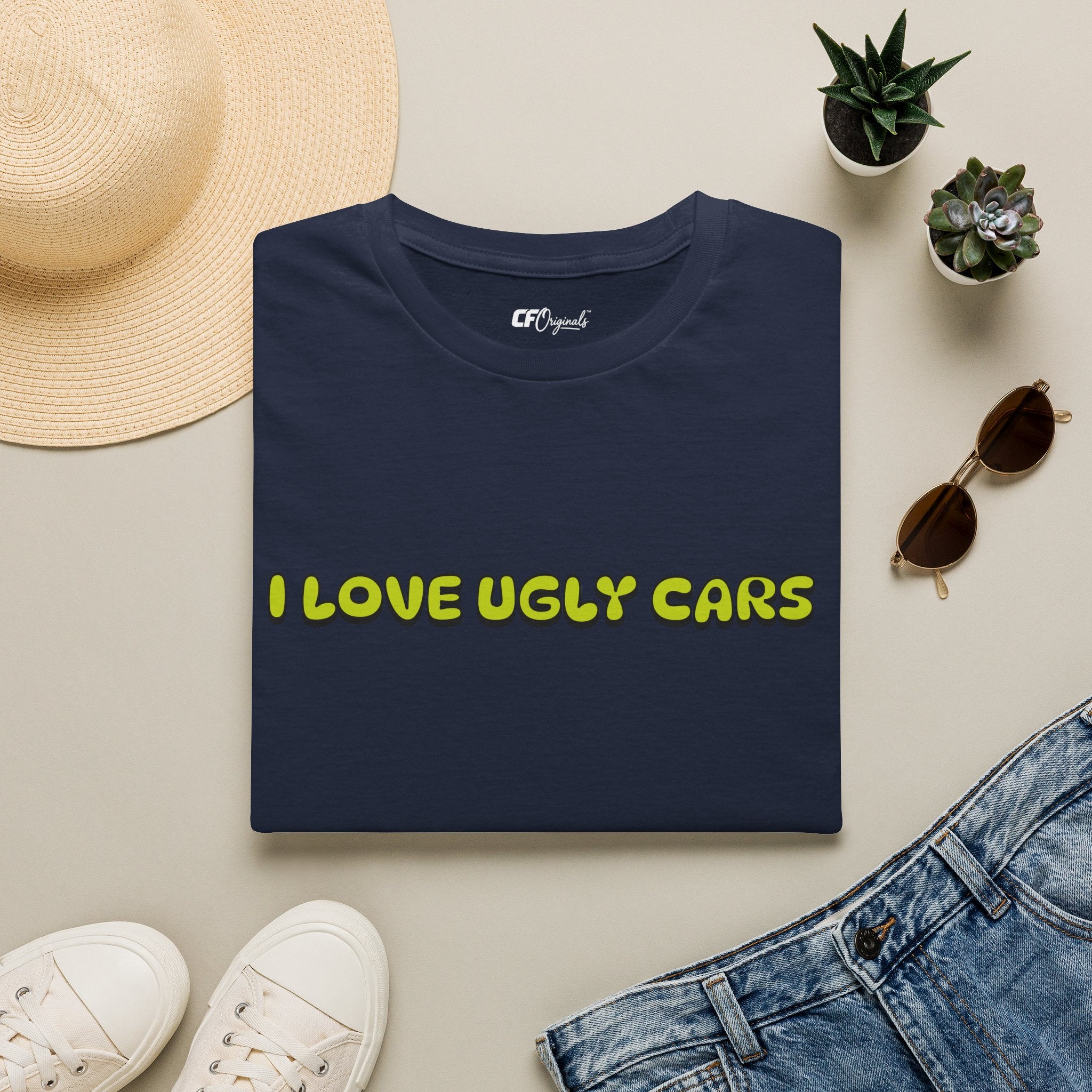 T-Shirt — "I Love Ugly Cars" Retro Green Graphic Tee