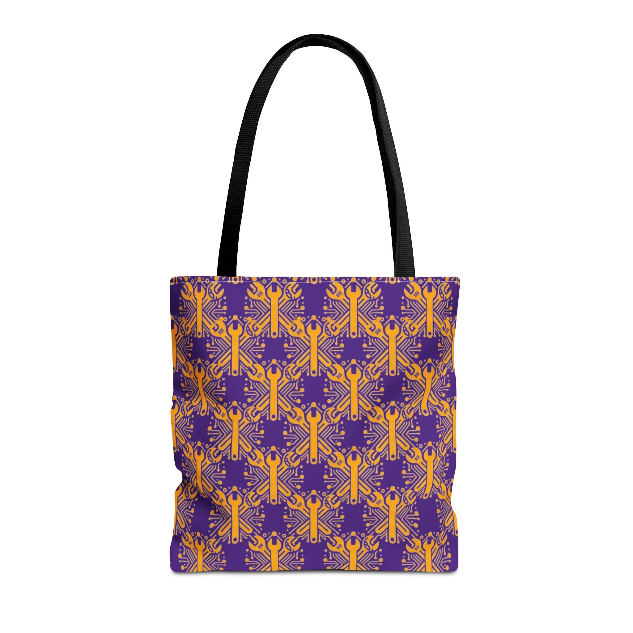 Purple & Gold Wrench Pattern Tote Bag – Automotive All-Over Print Tote