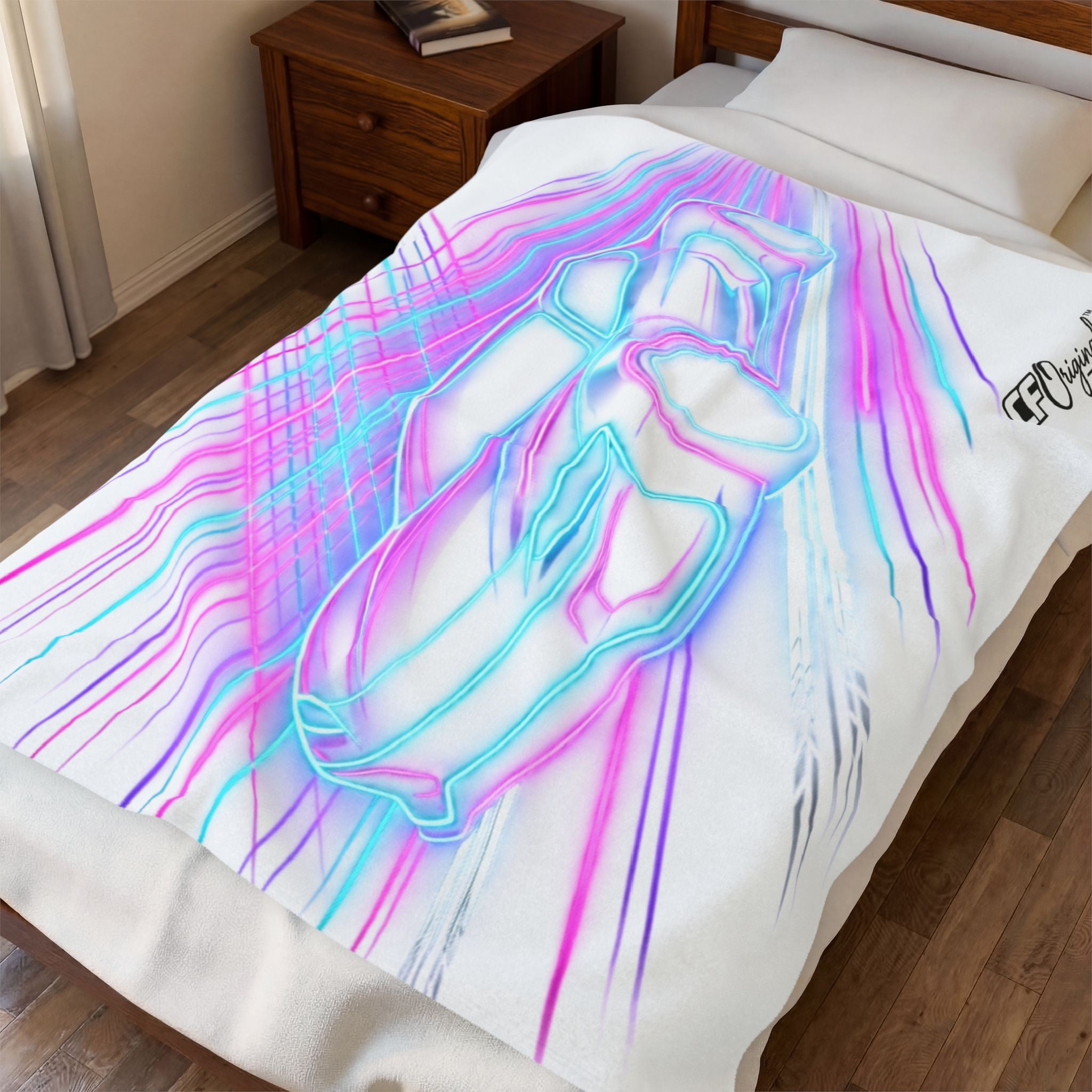 Neon Car Outline - Velveteen Plush Throw Blanket