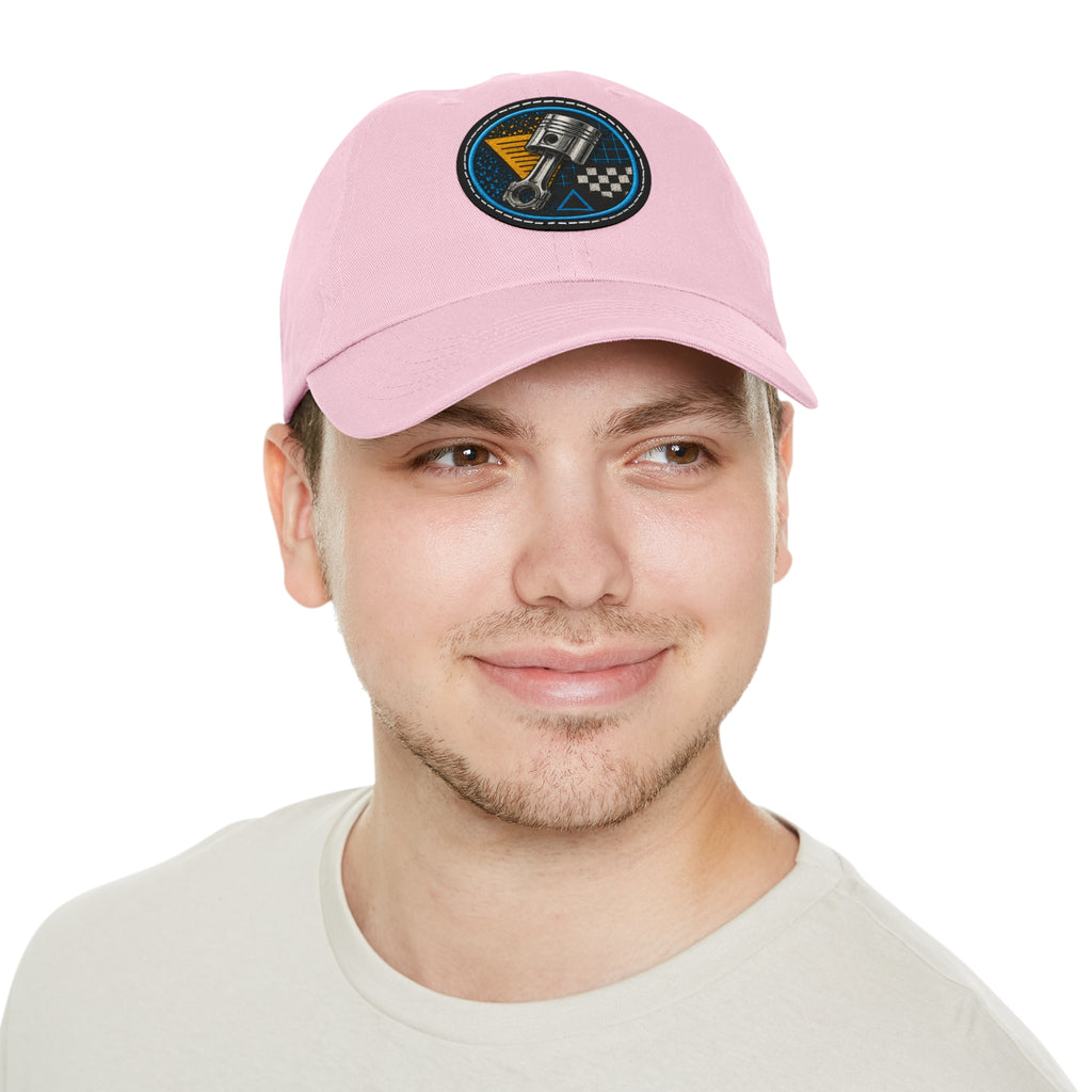 Racing Piston Patch Dad Hat — Vintage Motorhead Leather Patch Cap