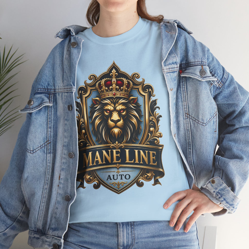 Lion Crest Tee — "Mane Line Auto" Vintage Heraldic Graphic Shirt