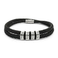 Four Rings Engraved Leather and Stainless Bracelet