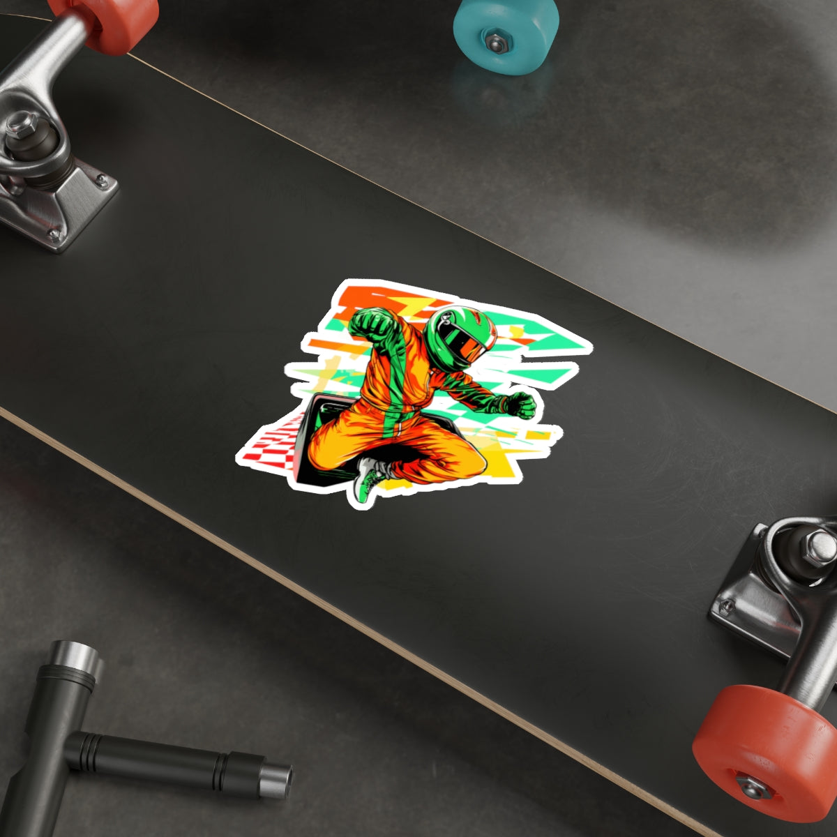 Racing Driver Die-Cut Sticker — Neon Moto Helmet Sticker for Laptops & Gear