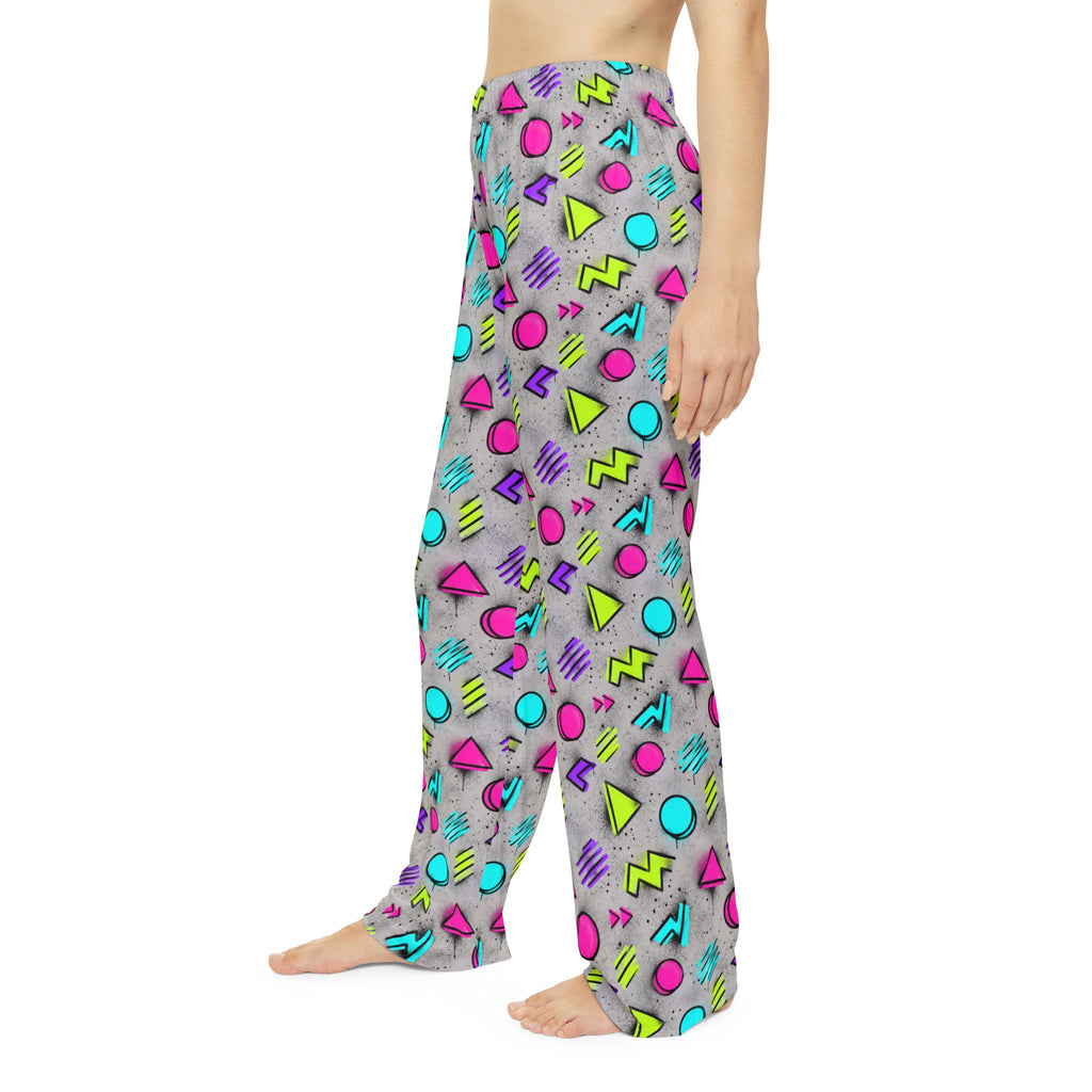 Neon 90s Geometric Pajama Pants — Women's Retro Lounge Sleepwear