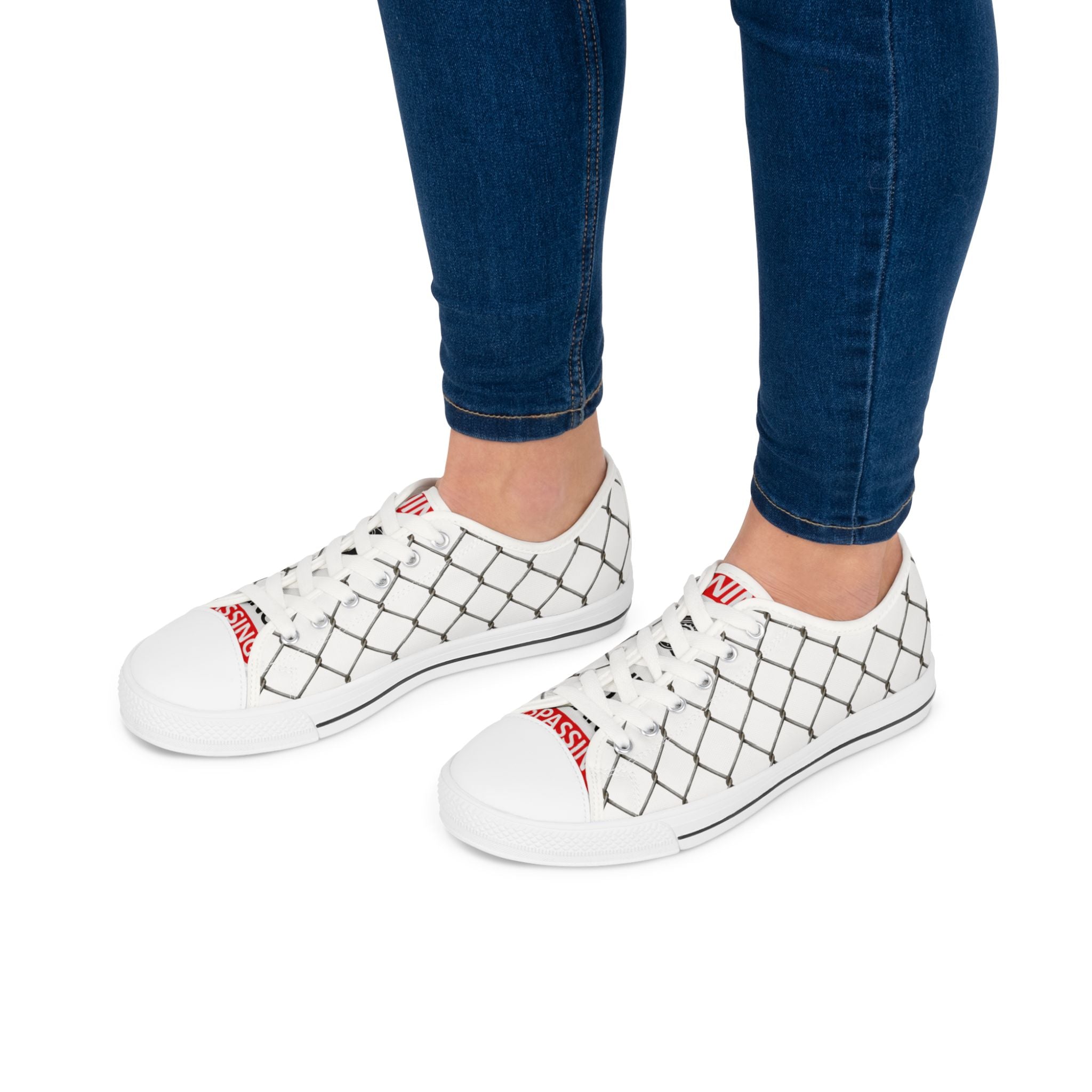 Women's White Chain-Link Canvas Low Top Sneakers