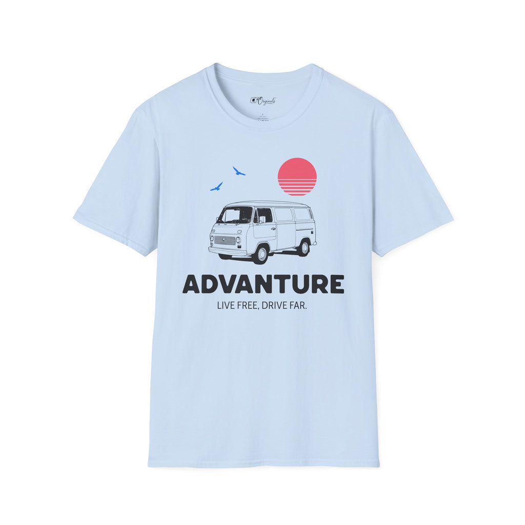 Adventure Van T‑Shirt — Retro Camper Sunset Graphic Tee