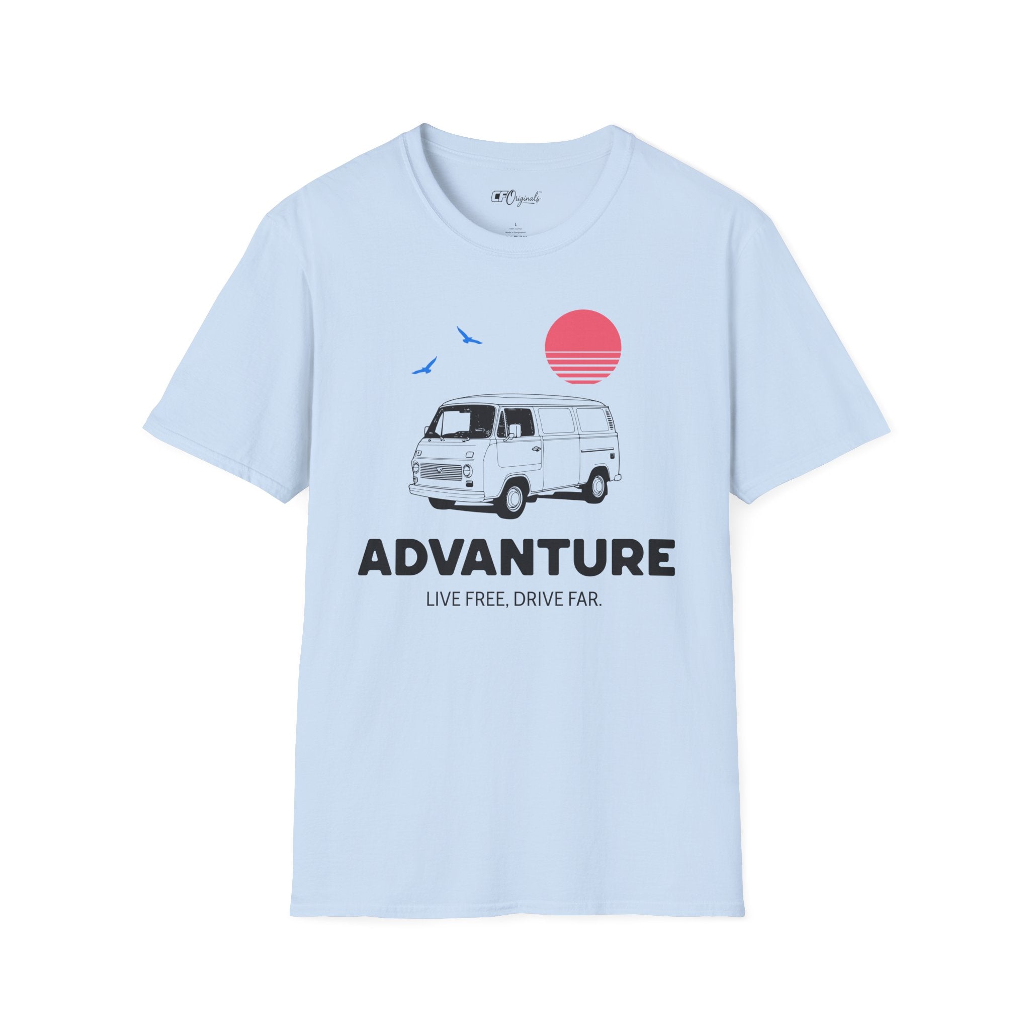 Adventure Van T‑Shirt — Retro Camper Sunset Graphic Tee