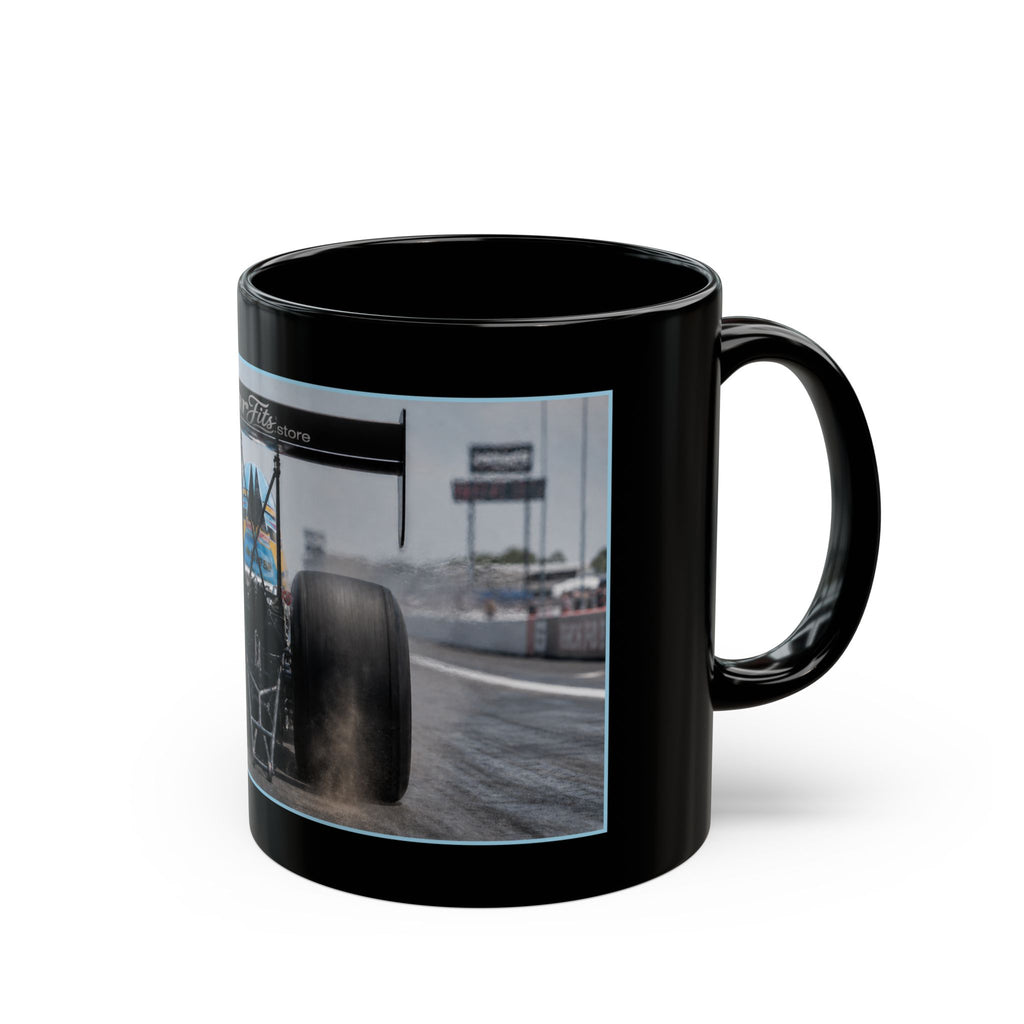 Dragster Racing Black Mug — High-Speed Drag Racing Photo Coffee Cup (11oz/15oz)