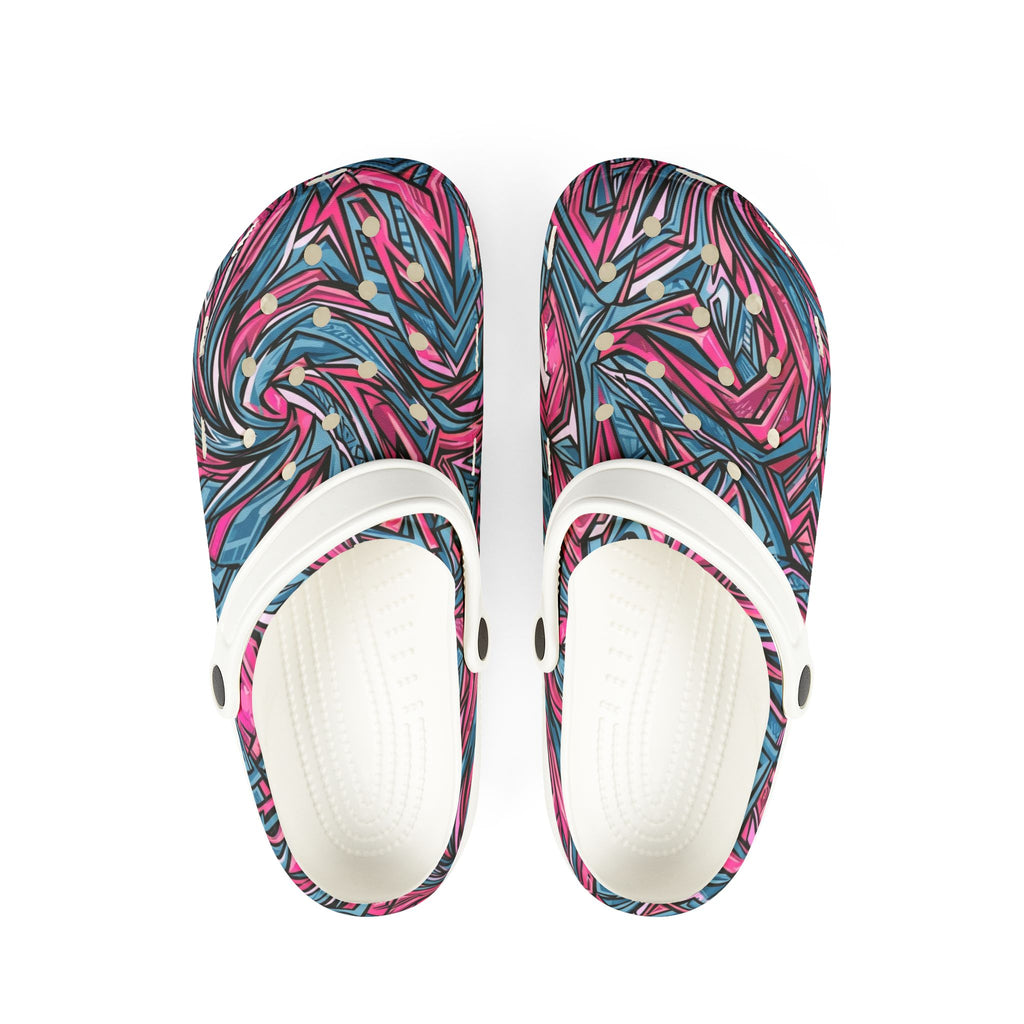 Pink & Teal Abstract Mosaic EVA Clogs — Patterned Slip-On Foam Shoes