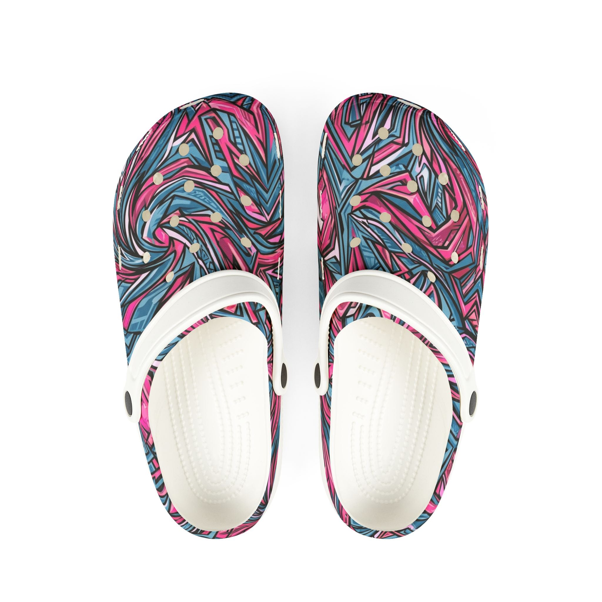 Pink & Teal Abstract Mosaic EVA Clogs — Patterned Slip-On Foam Shoes