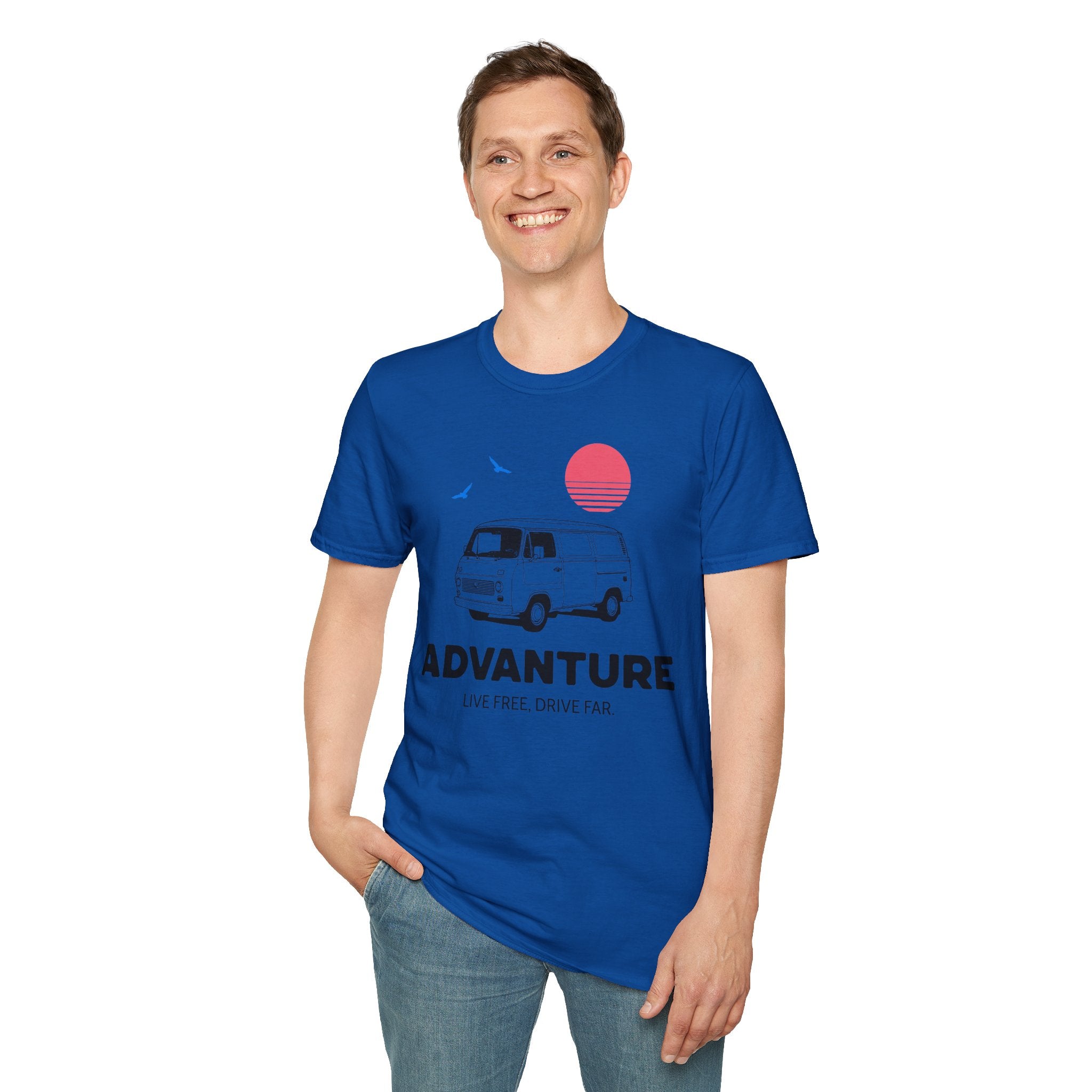 Adventure Van T‑Shirt — Retro Camper Sunset Graphic Tee