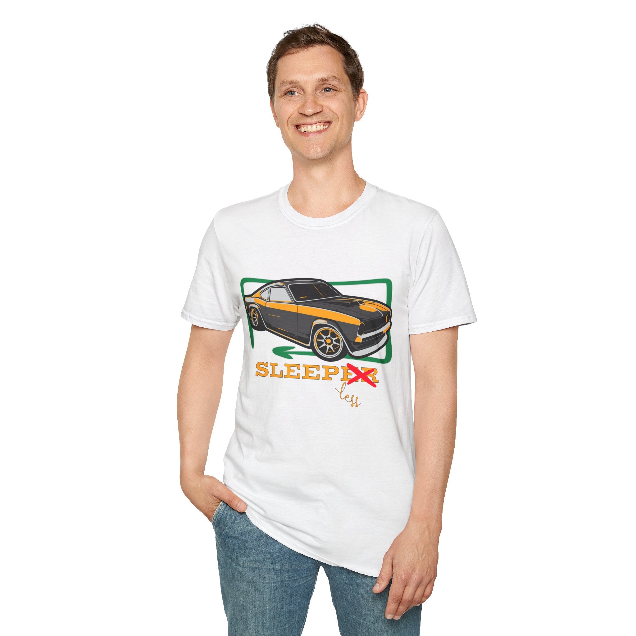 Classic Muscle Car T-Shirt — Retro 'Sleepless' Graphic Tee