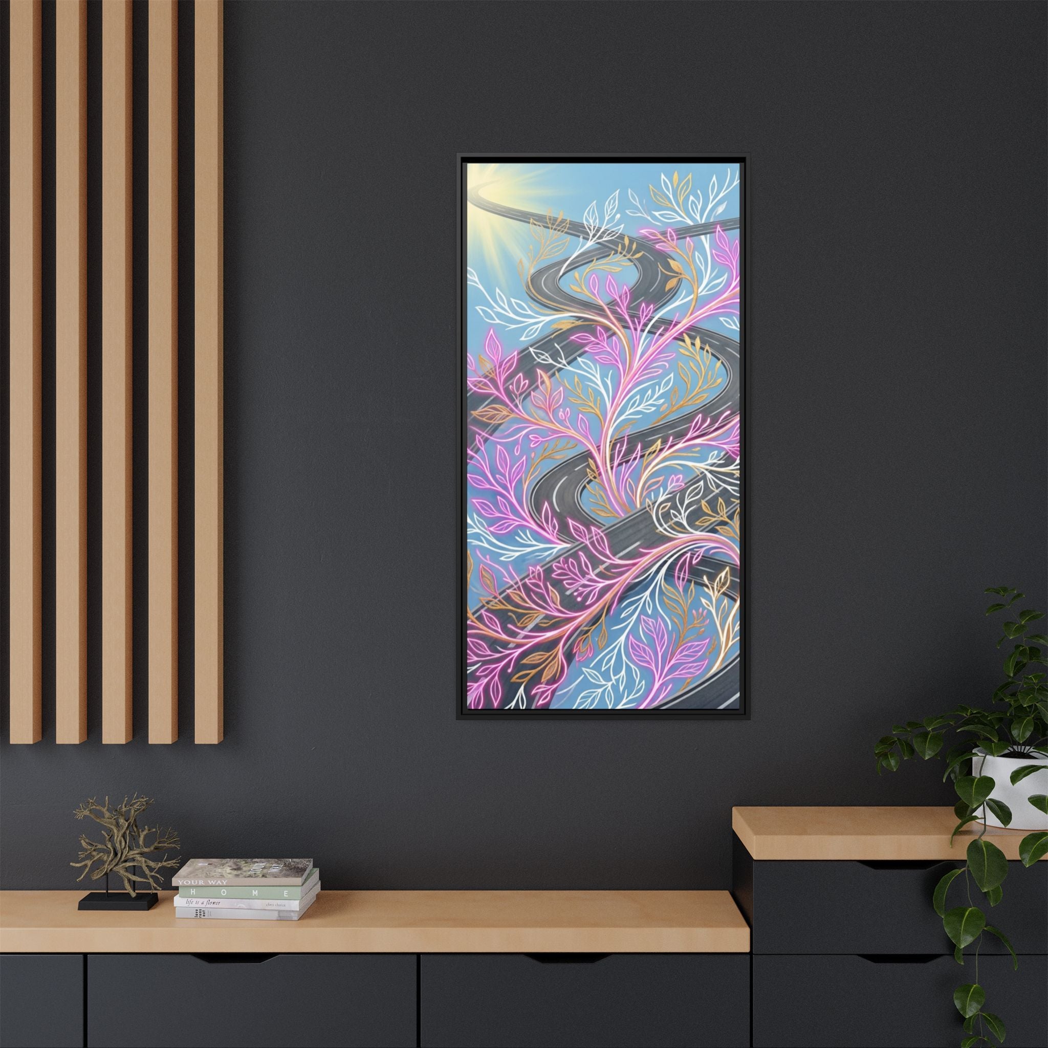 Framed Matte Canvas Floral Vines Wall Art — Pastel Botanical Abstract