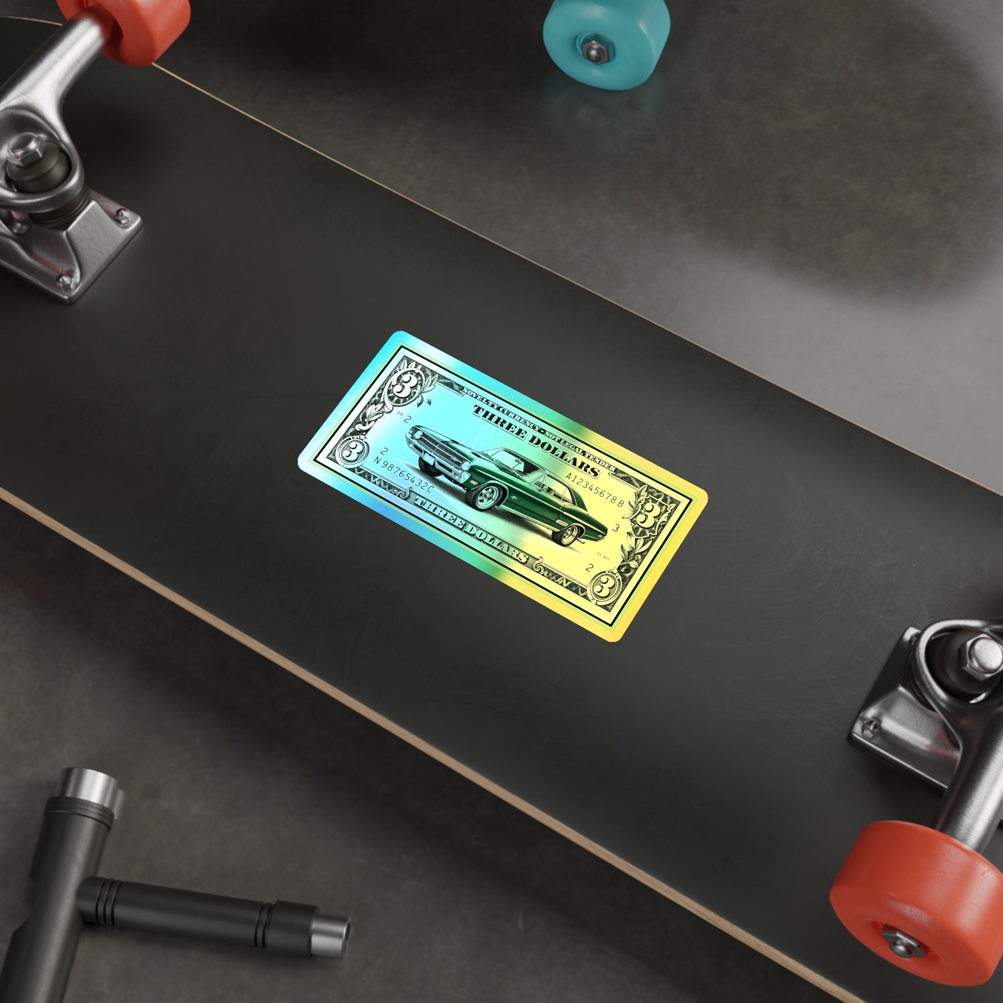Holographic Classic Car Dollar Sticker — Die-Cut Three Dollar Bill