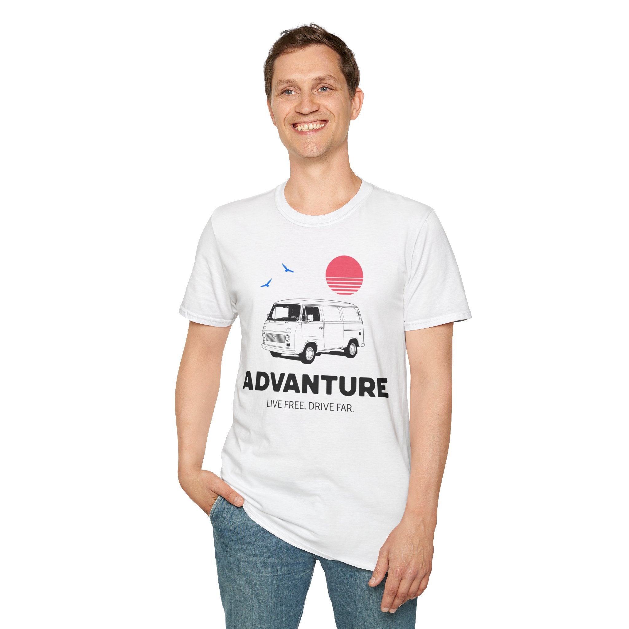 Adventure Van T‑Shirt — Retro Camper Sunset Graphic Tee