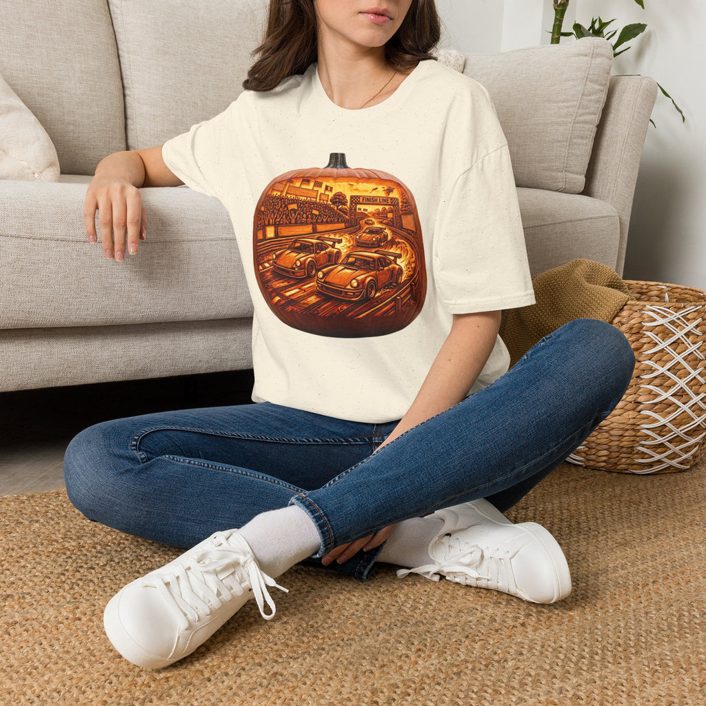 Vintage Racing Pumpkin T-Shirt — Retro Car Grand Prix Halloween Tee