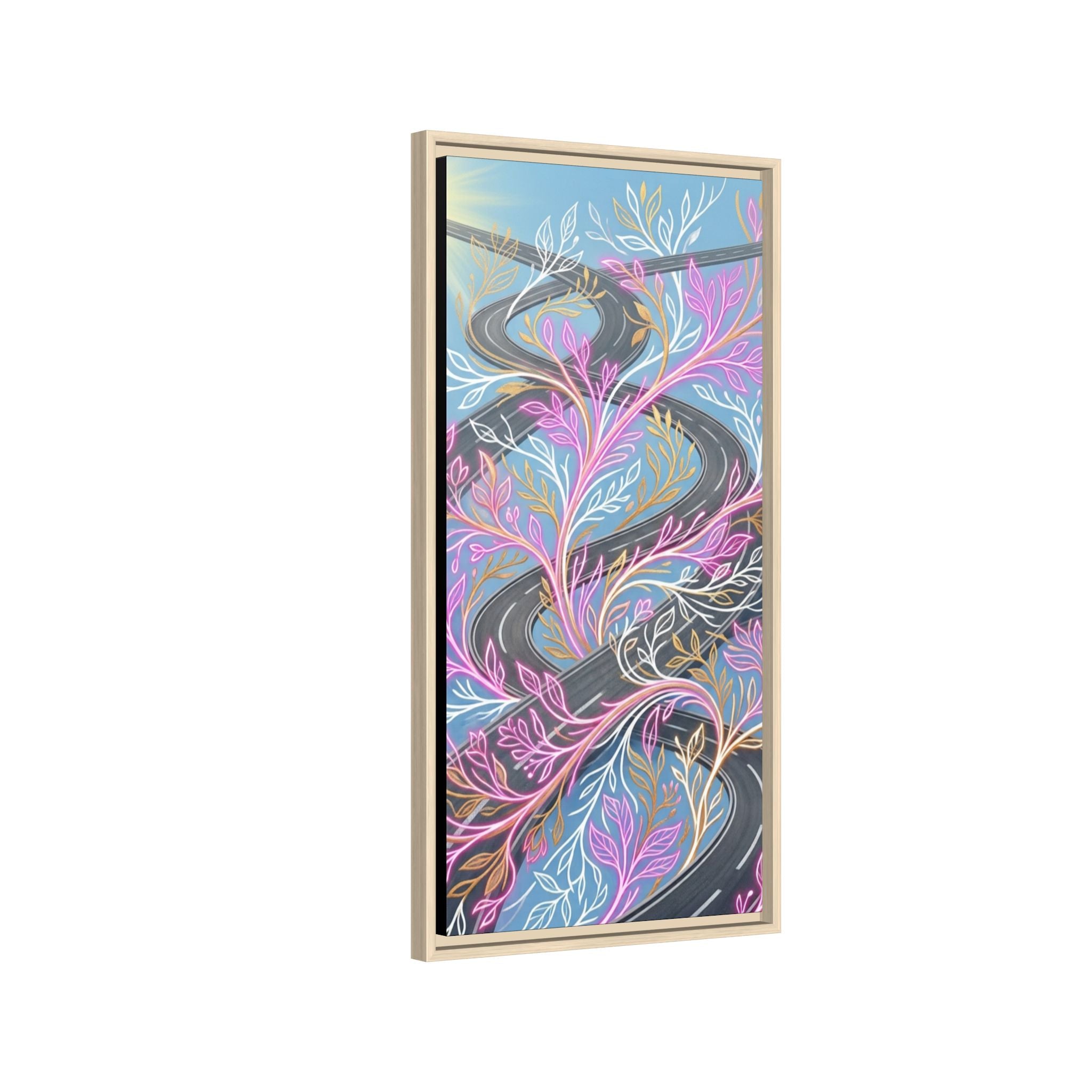 Framed Matte Canvas Floral Vines Wall Art — Pastel Botanical Abstract
