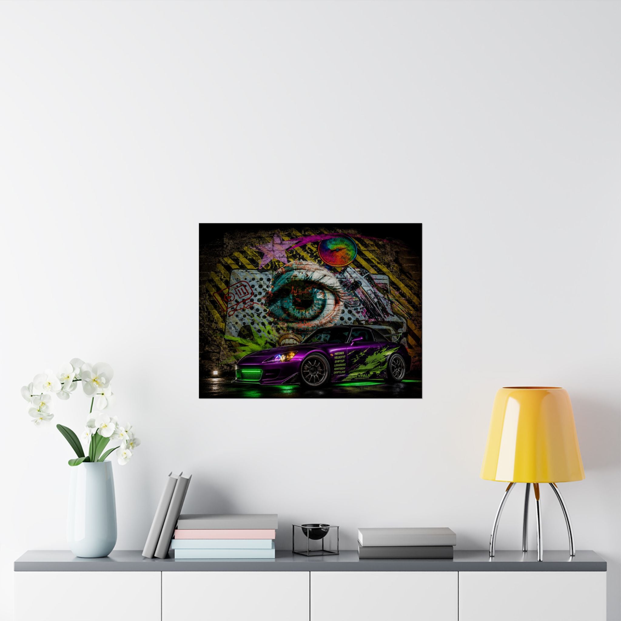 Graffiti Sports Car Matte Poster — Neon Drift Street Art Wall Print