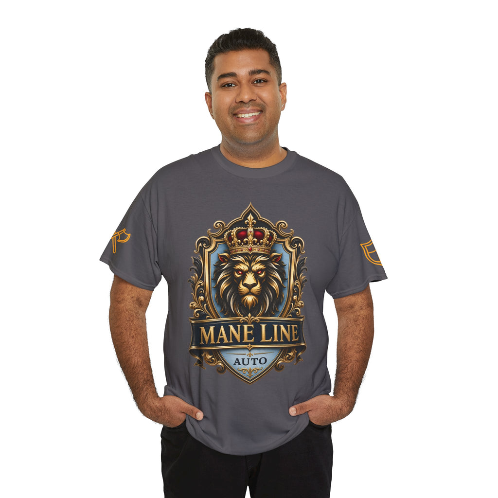 Lion Crest Tee — "Mane Line Auto" Vintage Heraldic Graphic Shirt