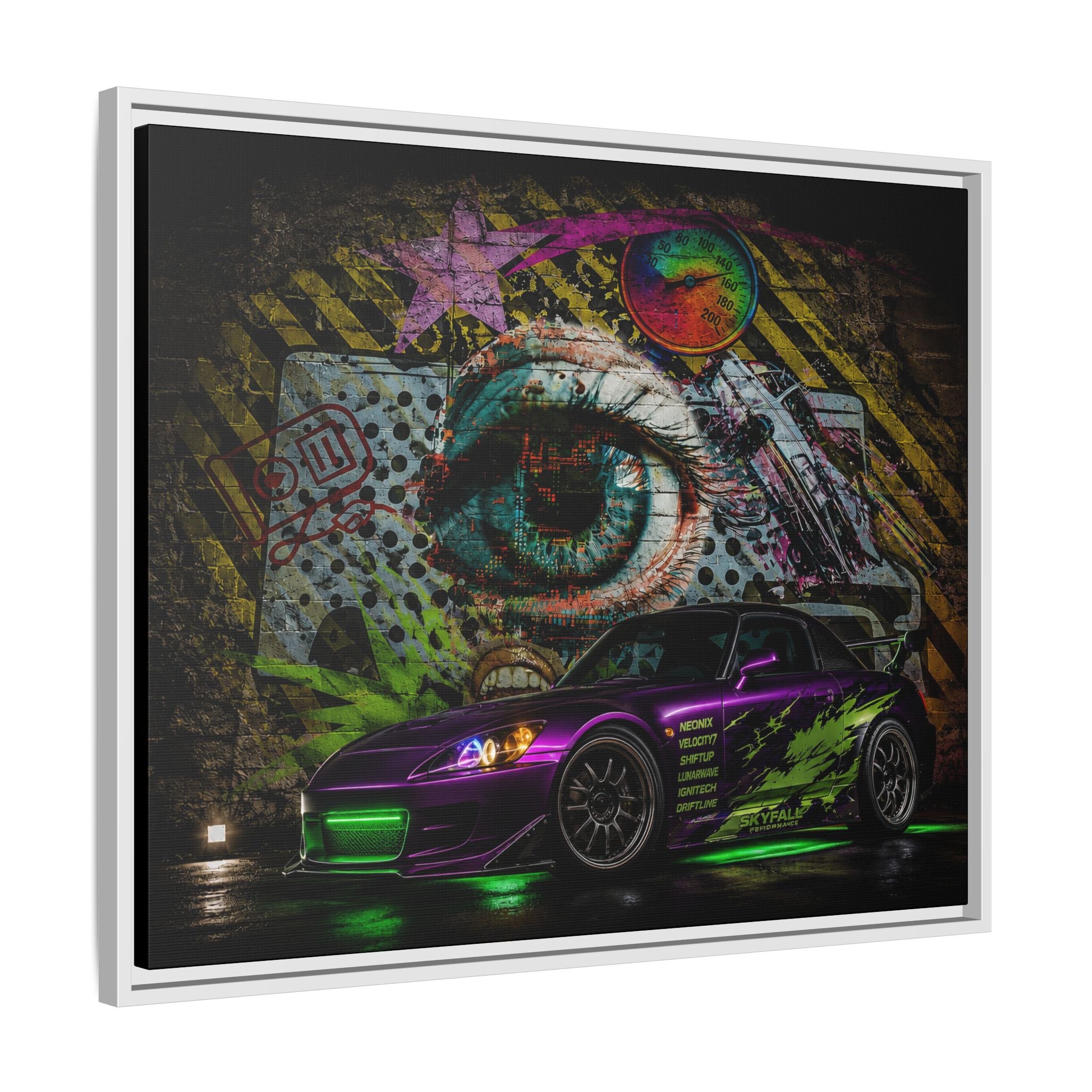 Graffiti Sports Car Matte Canvas - Framed Wall Art