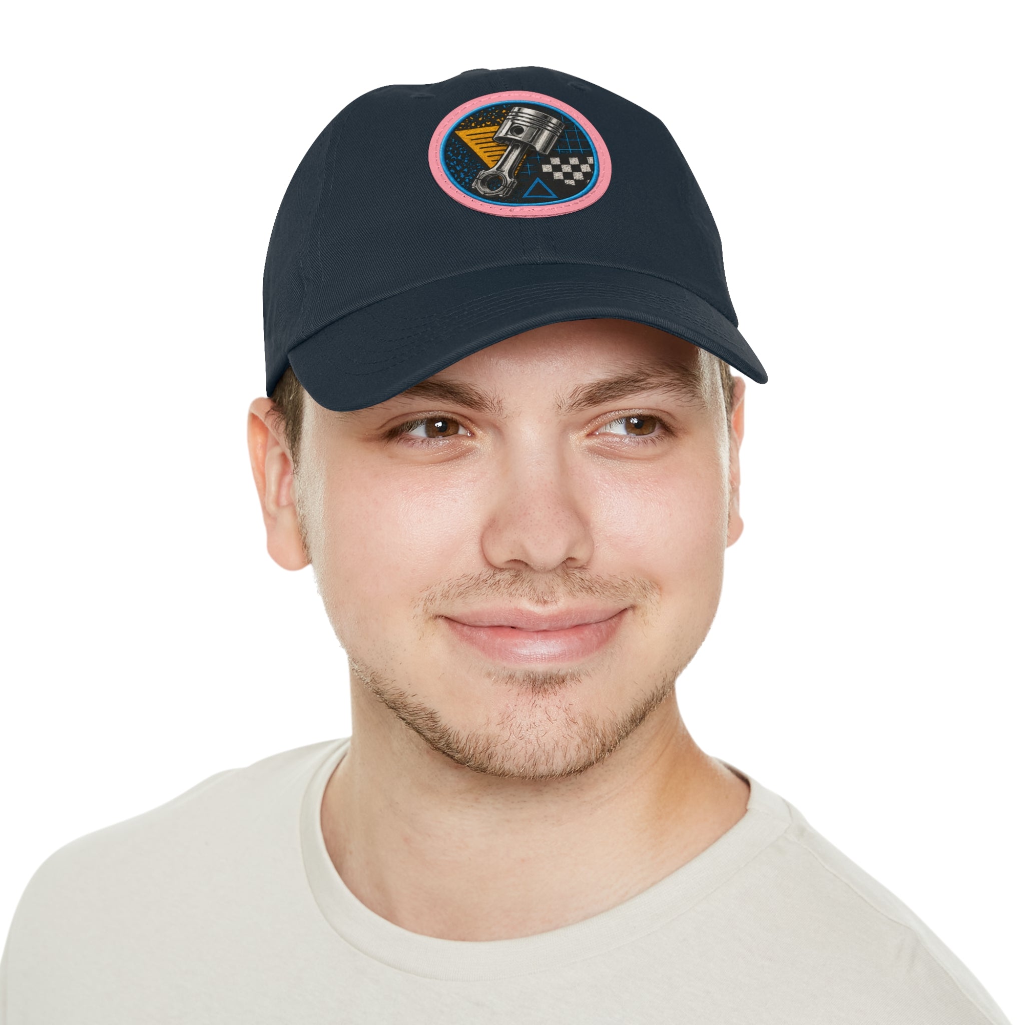 Racing Piston Patch Dad Hat — Vintage Motorhead Leather Patch Cap