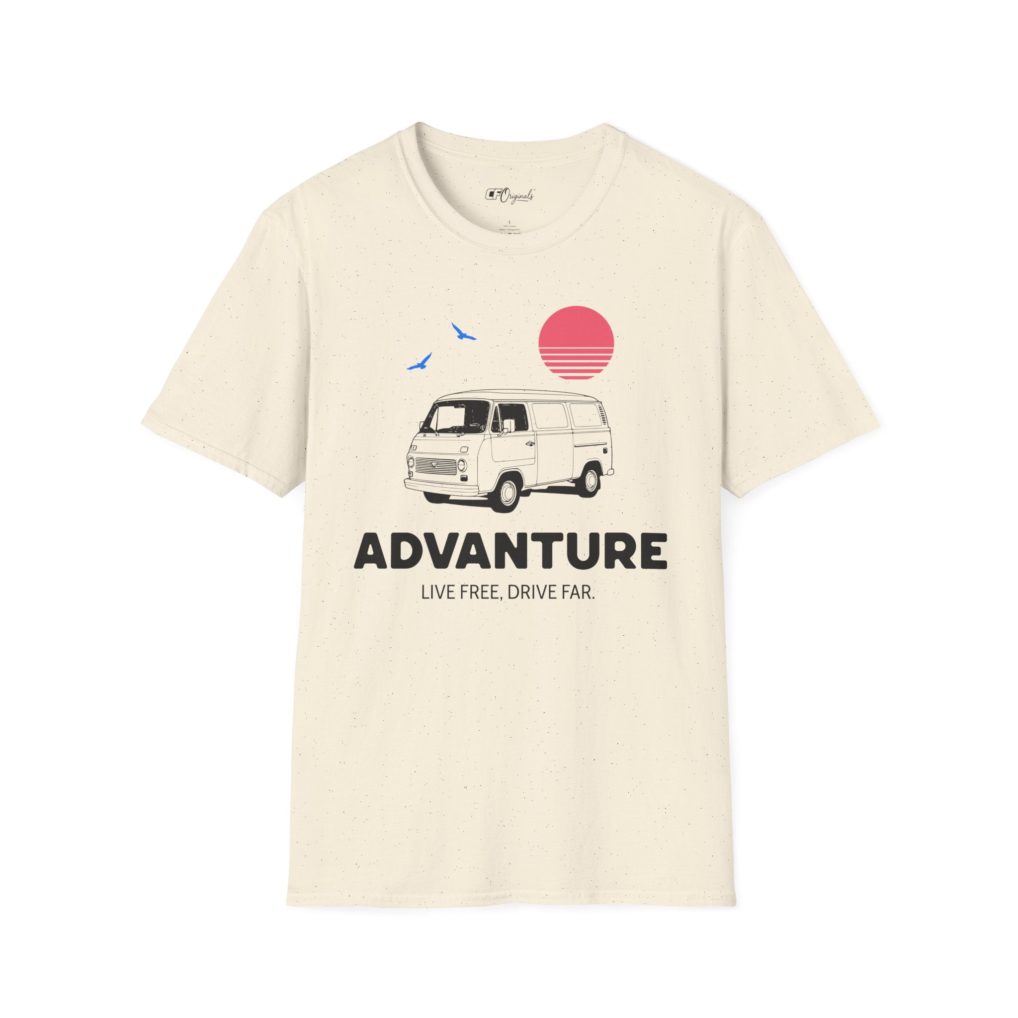 Adventure Van T‑Shirt — Retro Camper Sunset Graphic Tee