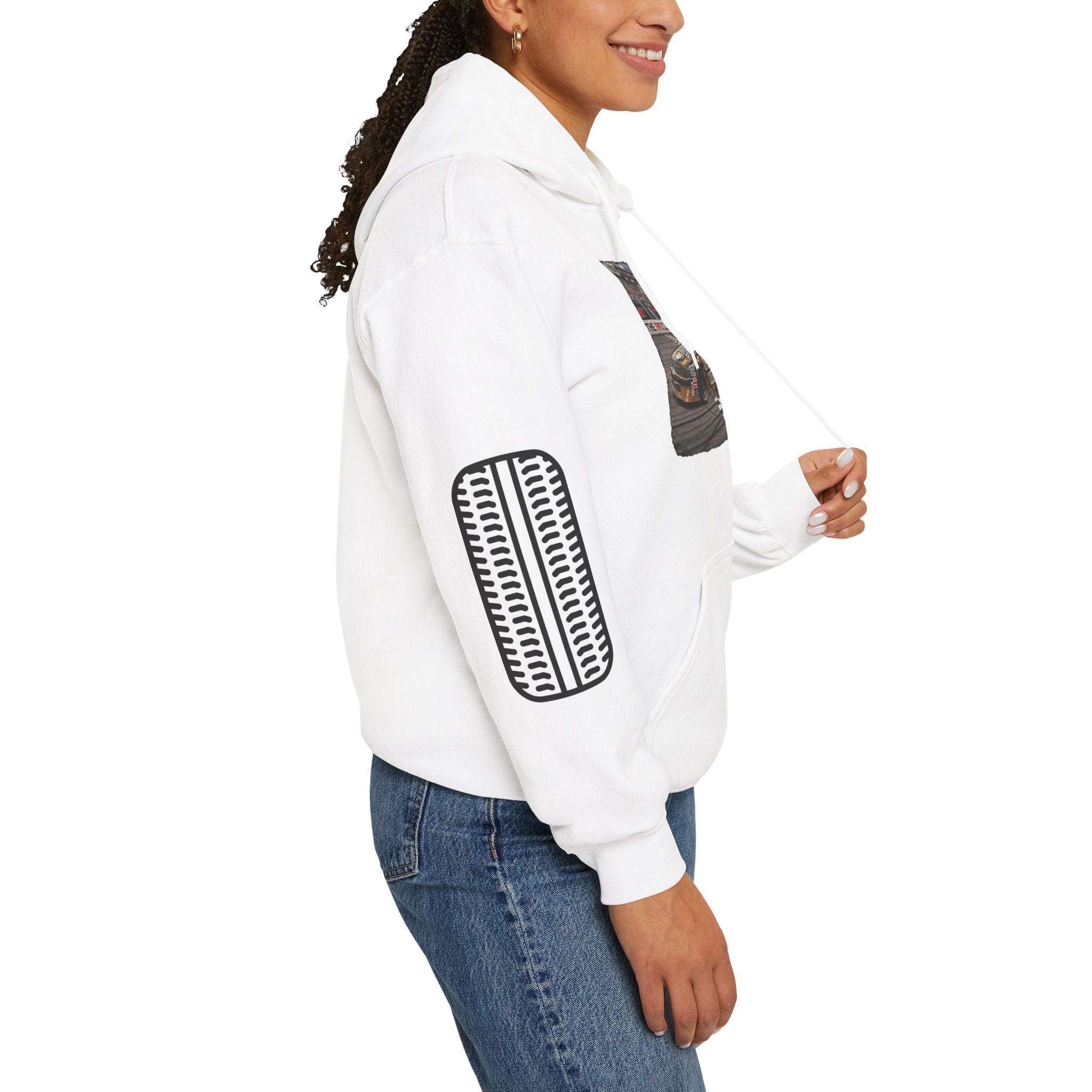 Racing Garage Hooded Sweatshirt — Vintage Racecar Track Scene