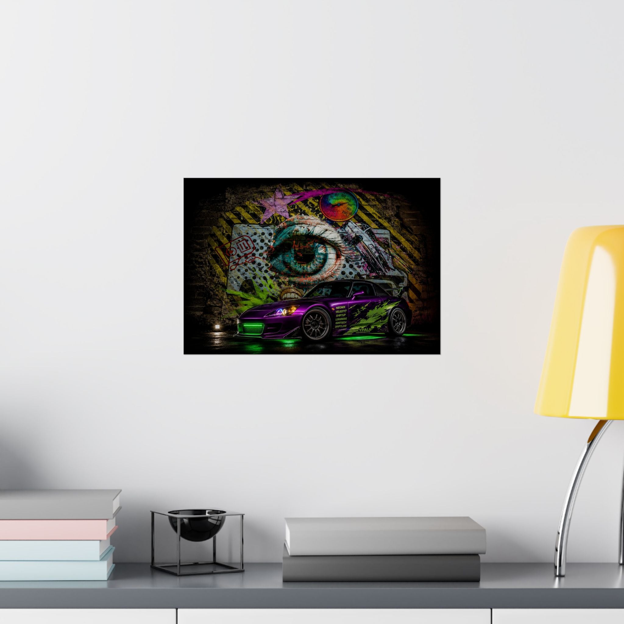 Graffiti Sports Car Matte Poster — Neon Drift Street Art Wall Print