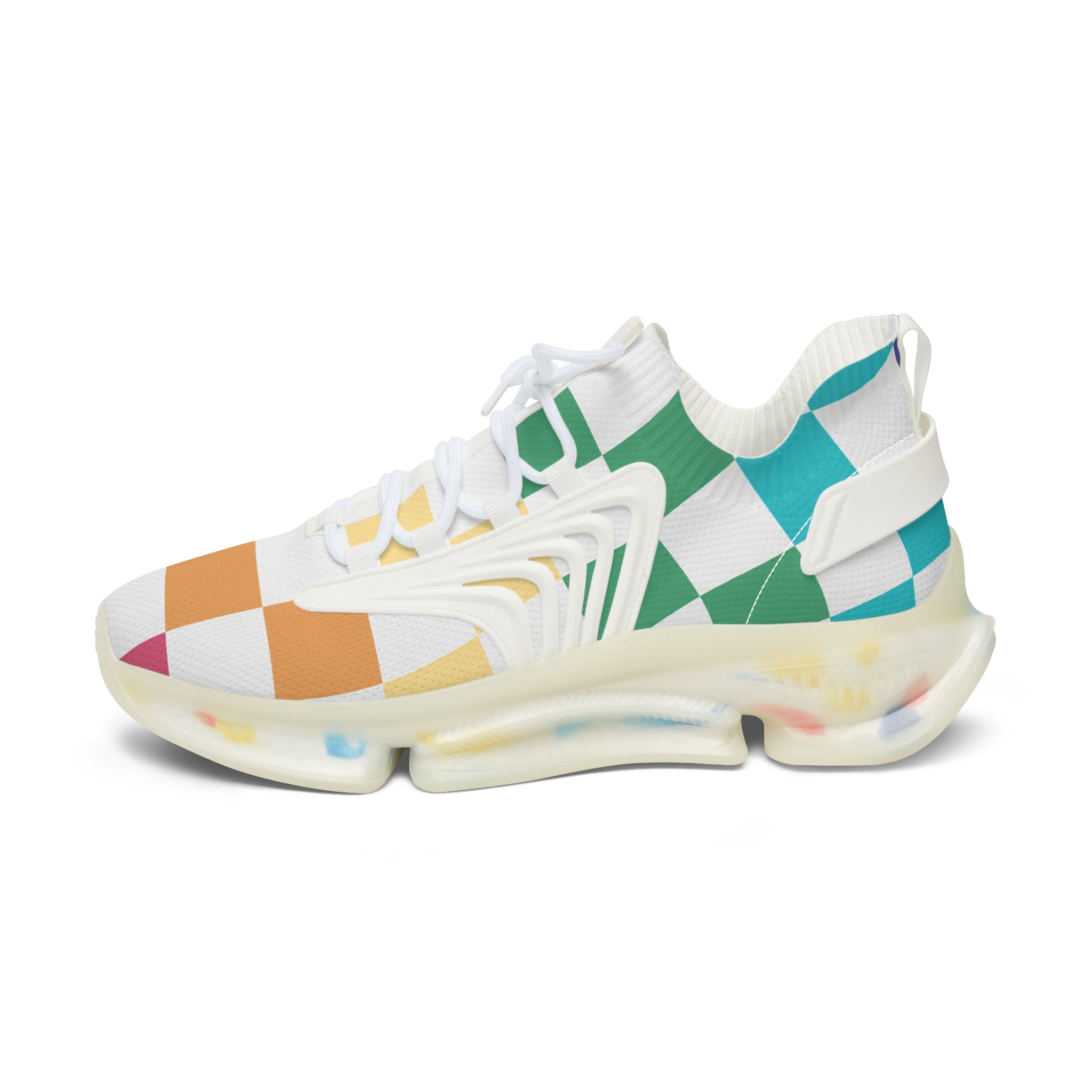 Checkerboard Racing Mesh Sneakers — Women's Colorblock Athletic Shoes