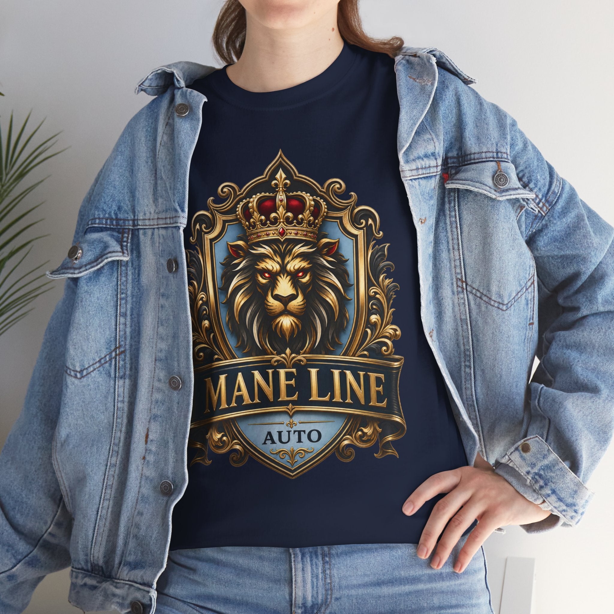 Lion Crest Tee — "Mane Line Auto" Vintage Heraldic Graphic Shirt