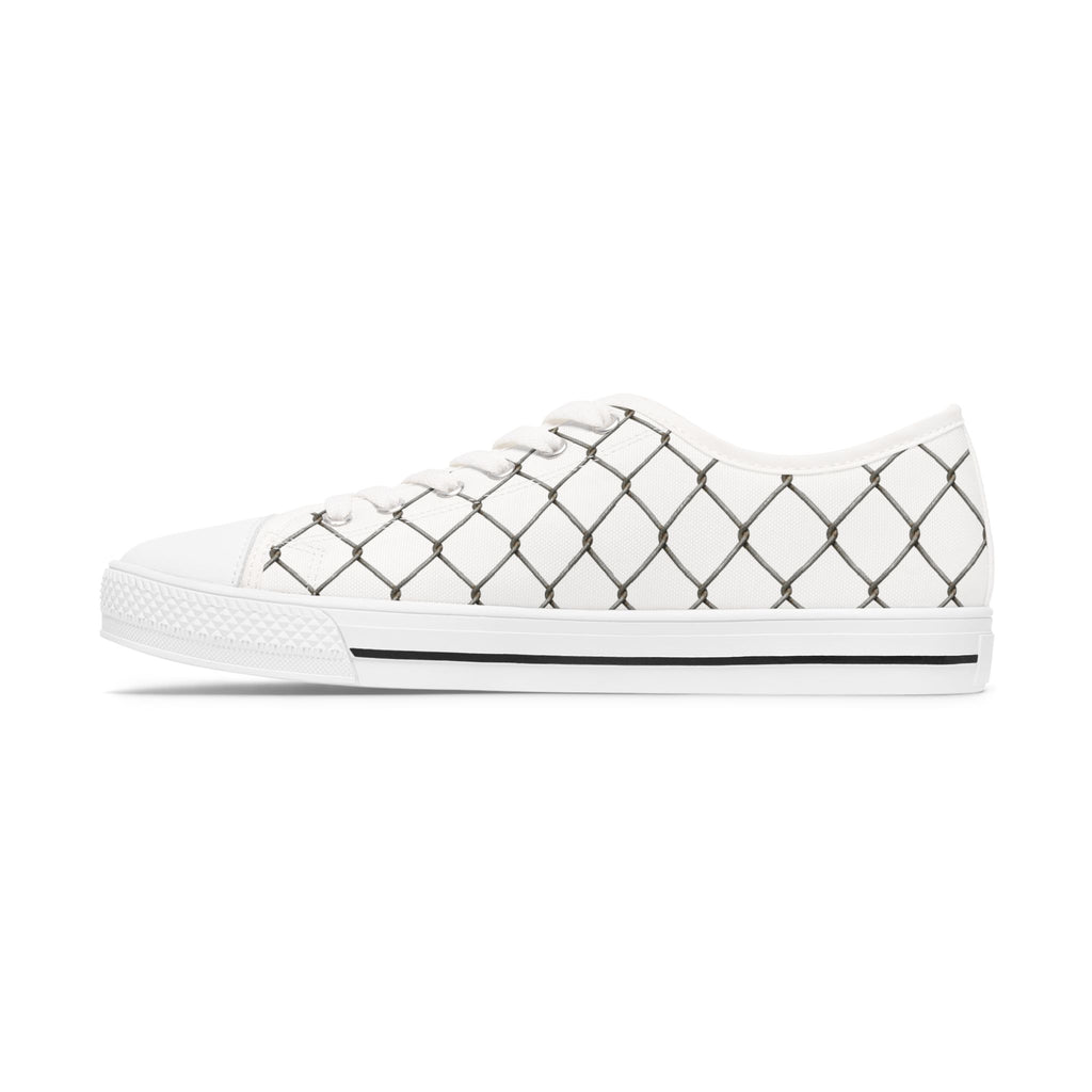 Women's White Chain-Link Canvas Low Top Sneakers