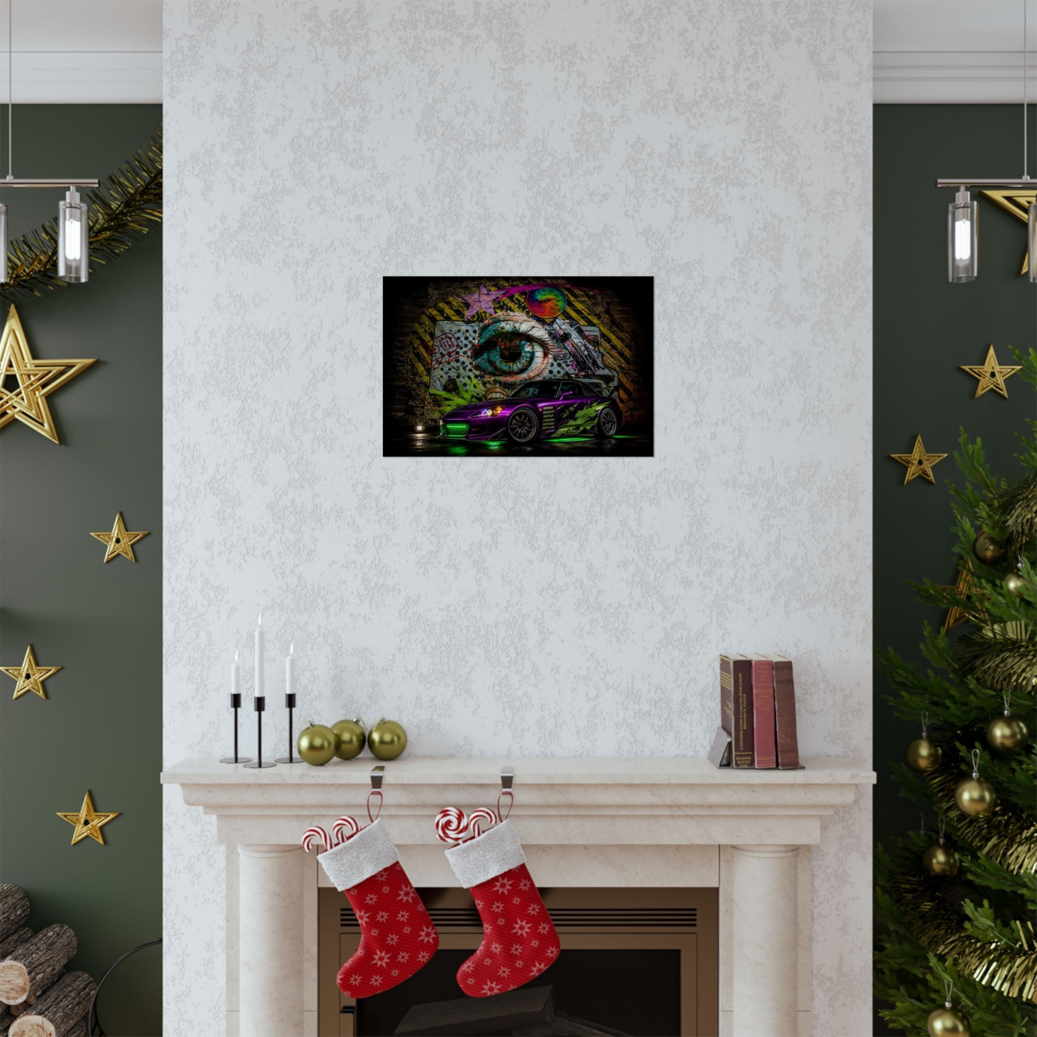 Graffiti Sports Car Matte Poster — Neon Drift Street Art Wall Print