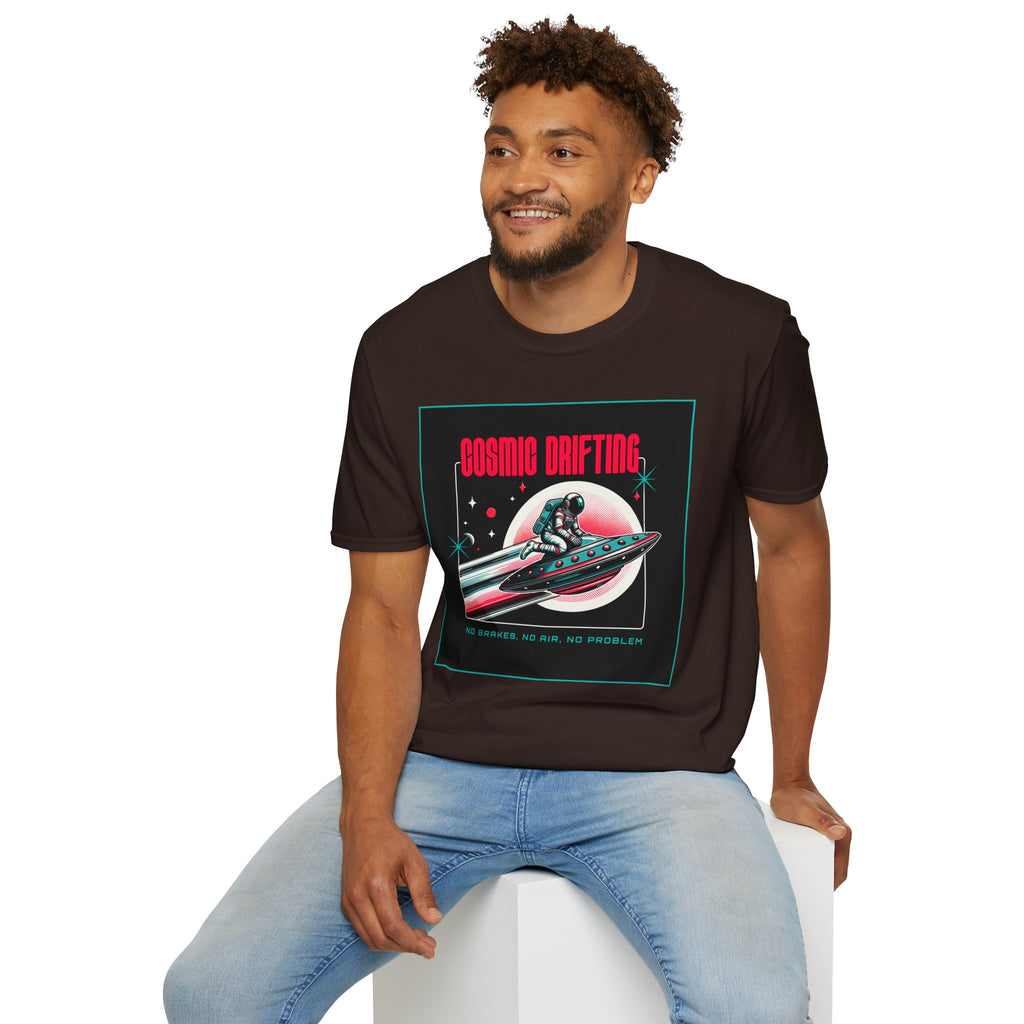 Cosmic Drifting T-Shirt — Retro Astronaut & UFO Vintage Space Tee