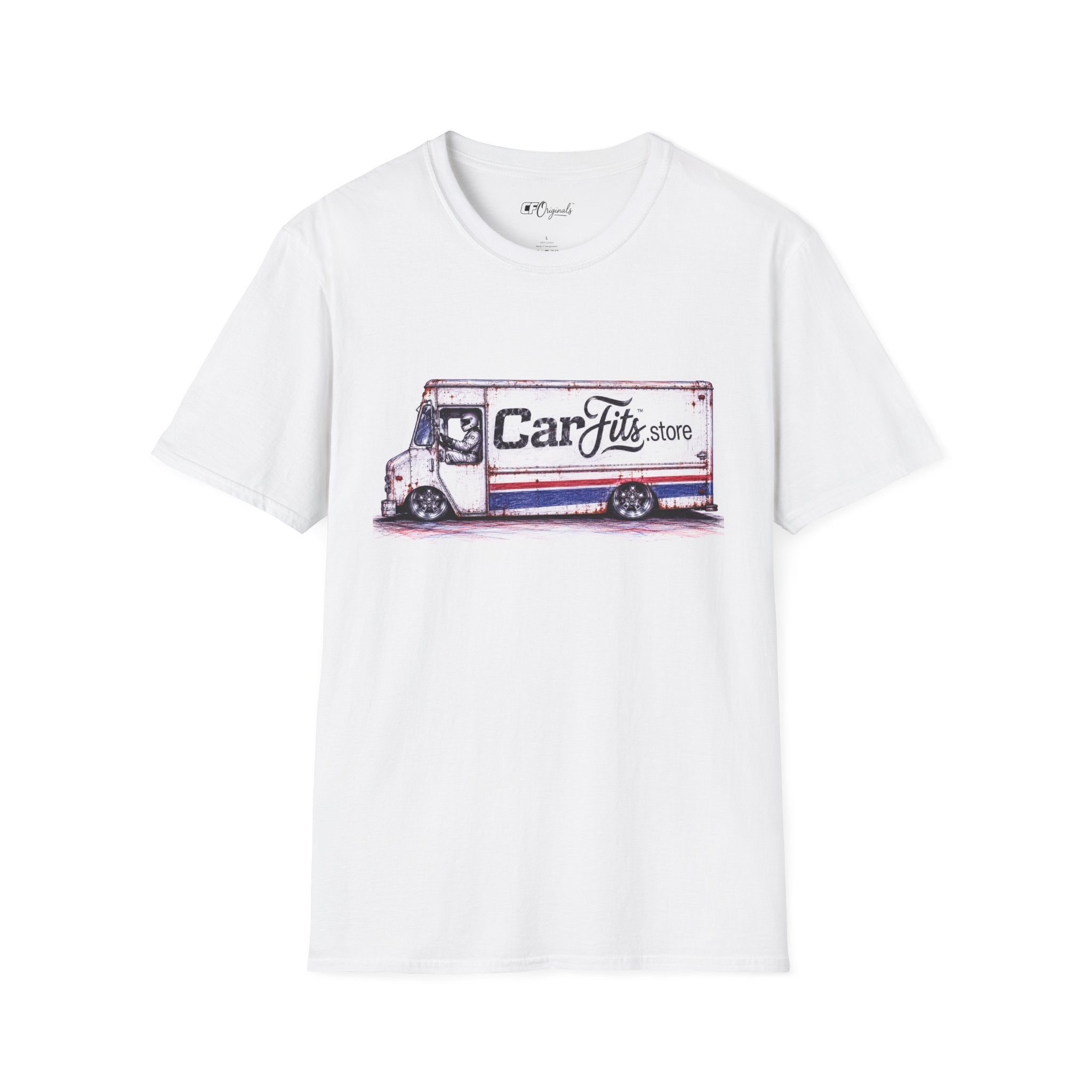 Vintage Delivery Van Tee — "CarFits.store" Retro Truck Logo T-Shirt