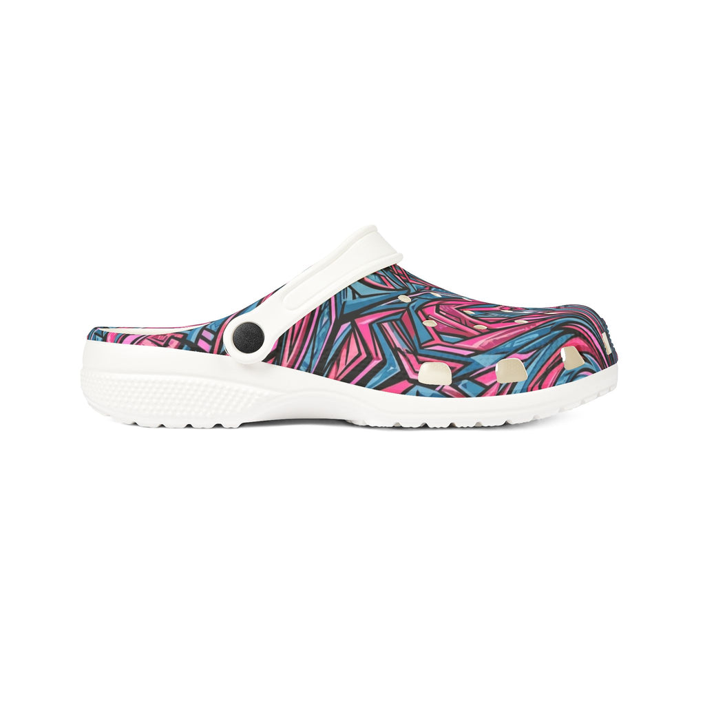 Pink & Teal Abstract Mosaic EVA Clogs — Patterned Slip-On Foam Shoes